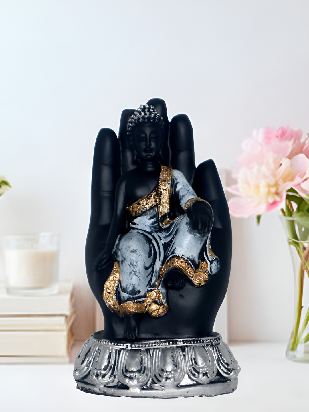 

HOME AUZAR Black & Silver Buddha Idol Showpiece