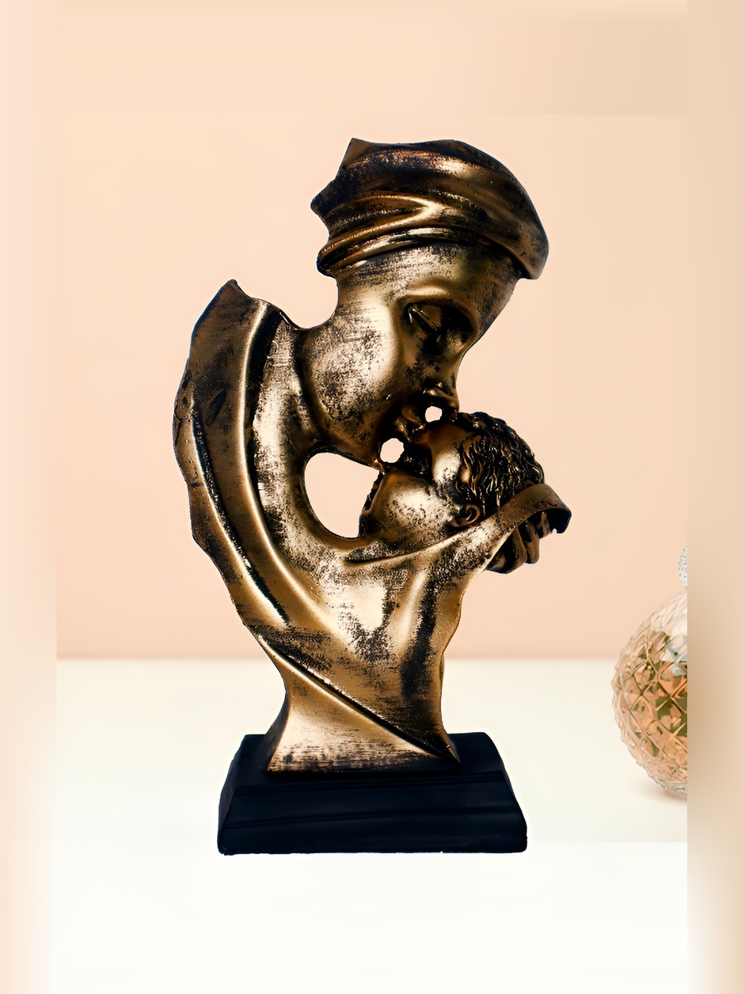 

HOME AUZAR Gold Toned & Black Mother Child Love Statue Showpiece