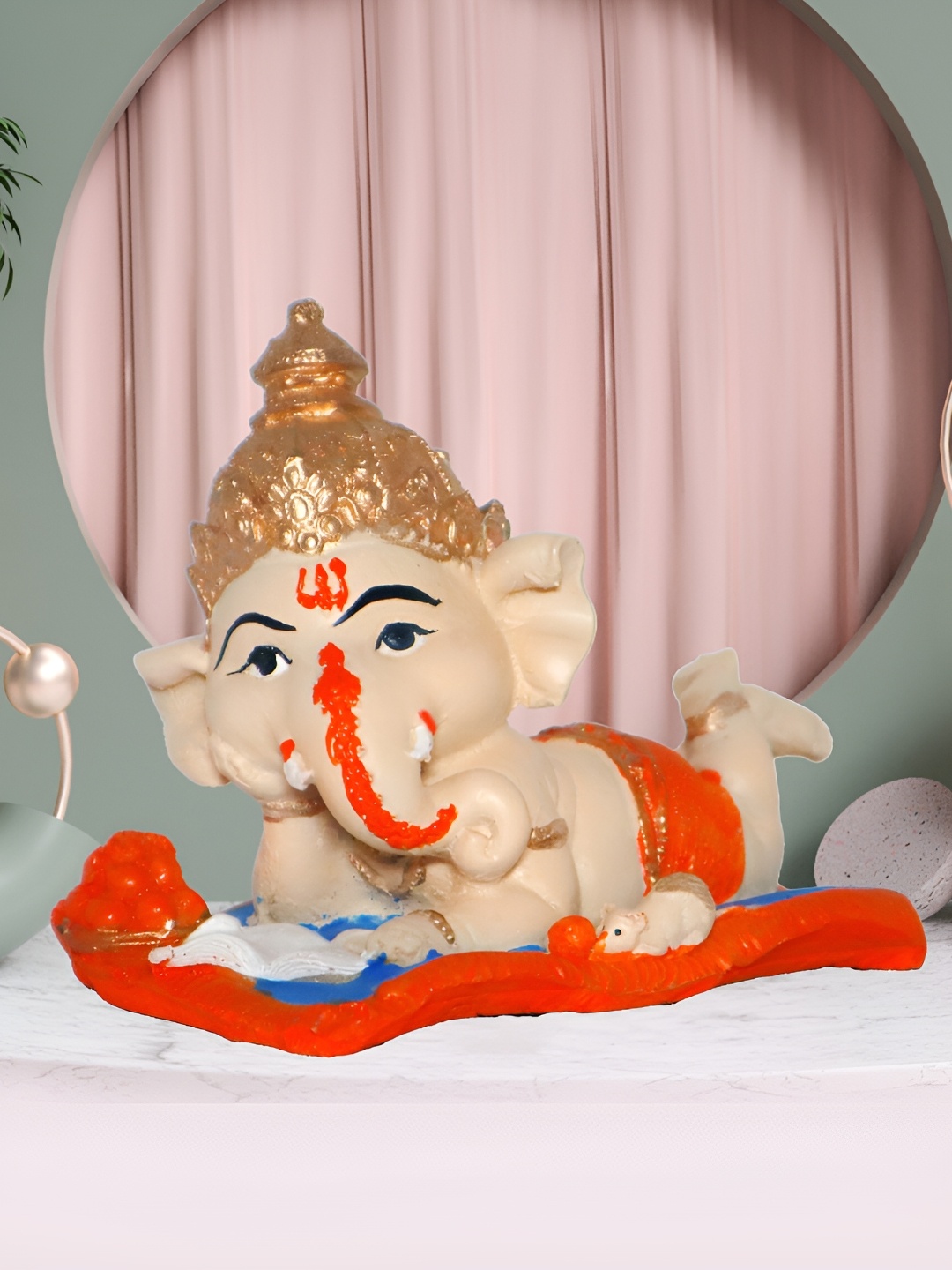 

HOME AUZAR Beigr and Orange Ganesha Idol Showpiece, Beige