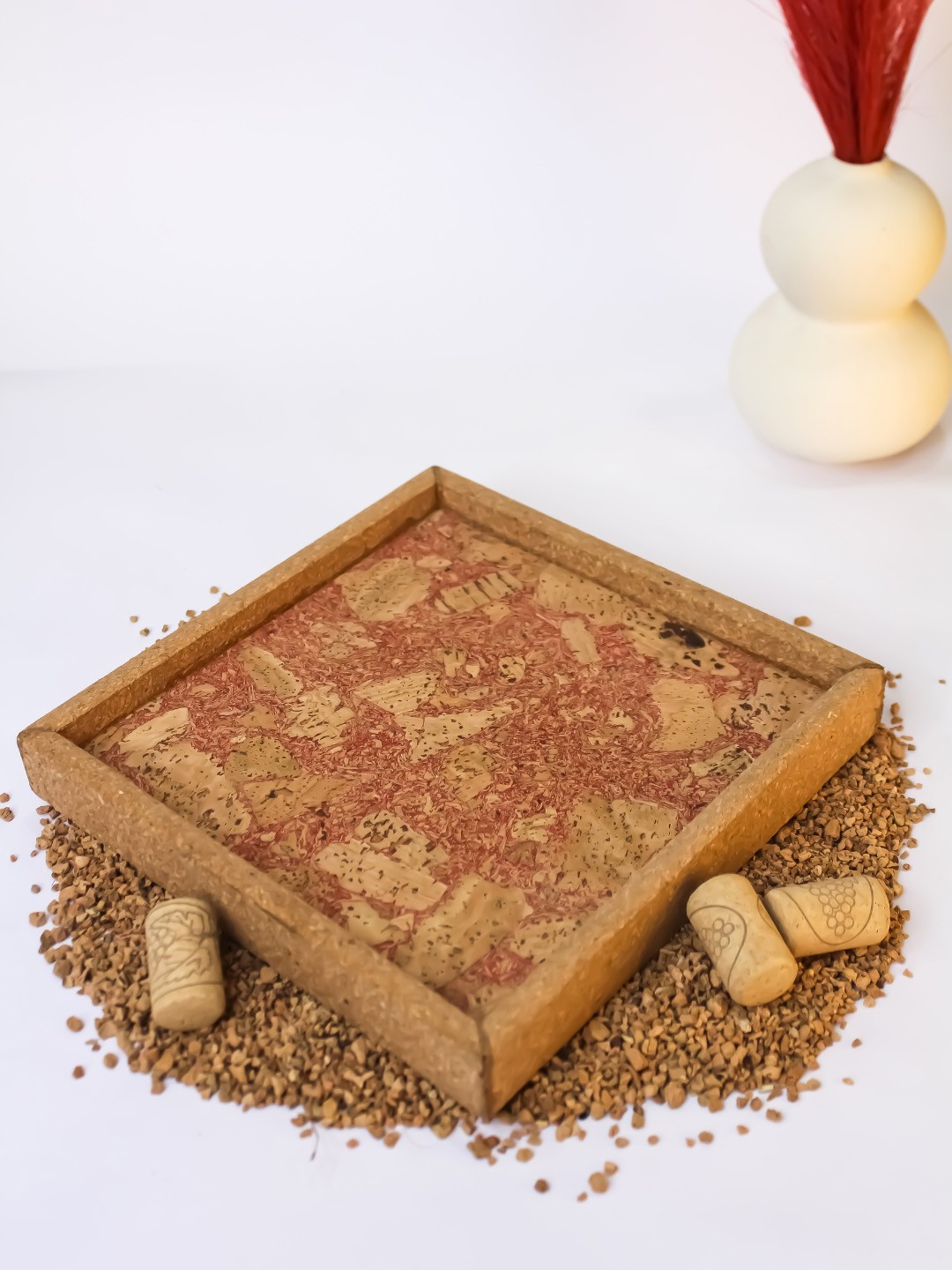 

Raw Yarns Red Textured Cork Serving Tray