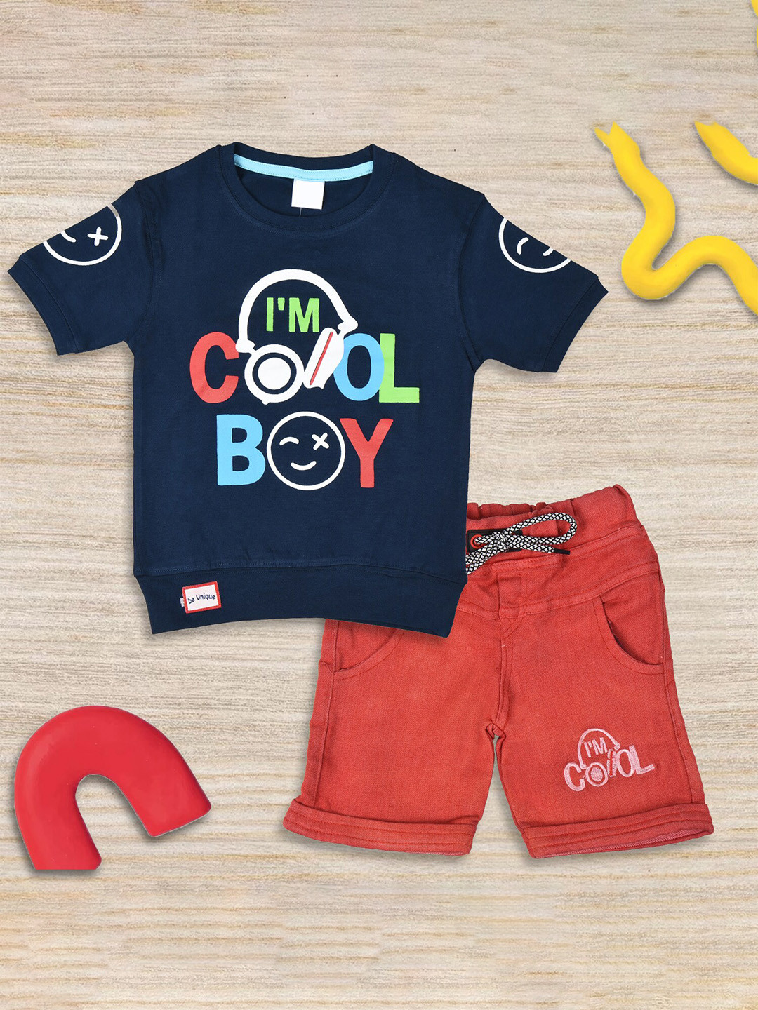 

BAESD Boys Printed T-shirt with Shorts, Navy blue