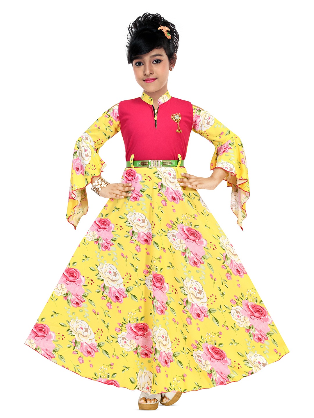 

BAESD Girls Floral Print Cotton Fit & Flare Maxi Dress, Yellow