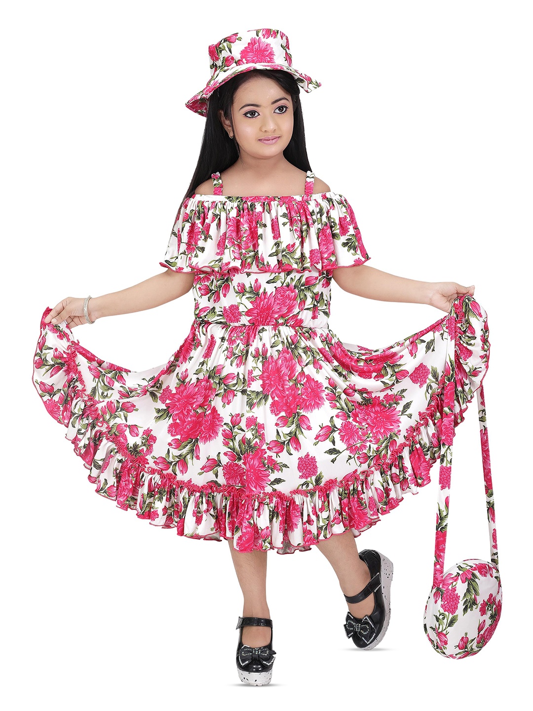 

BAESD Pink Floral Print Off-Shoulder Fit & Flare Dress