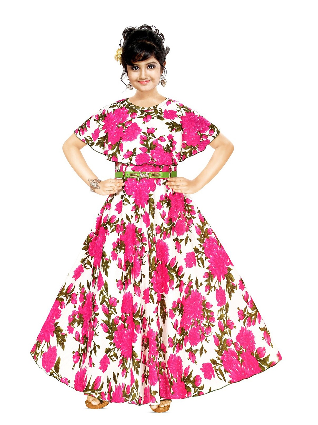 

BAESD Girls Floral Printed Cotton Maxi Fit and Flare Dress, Pink