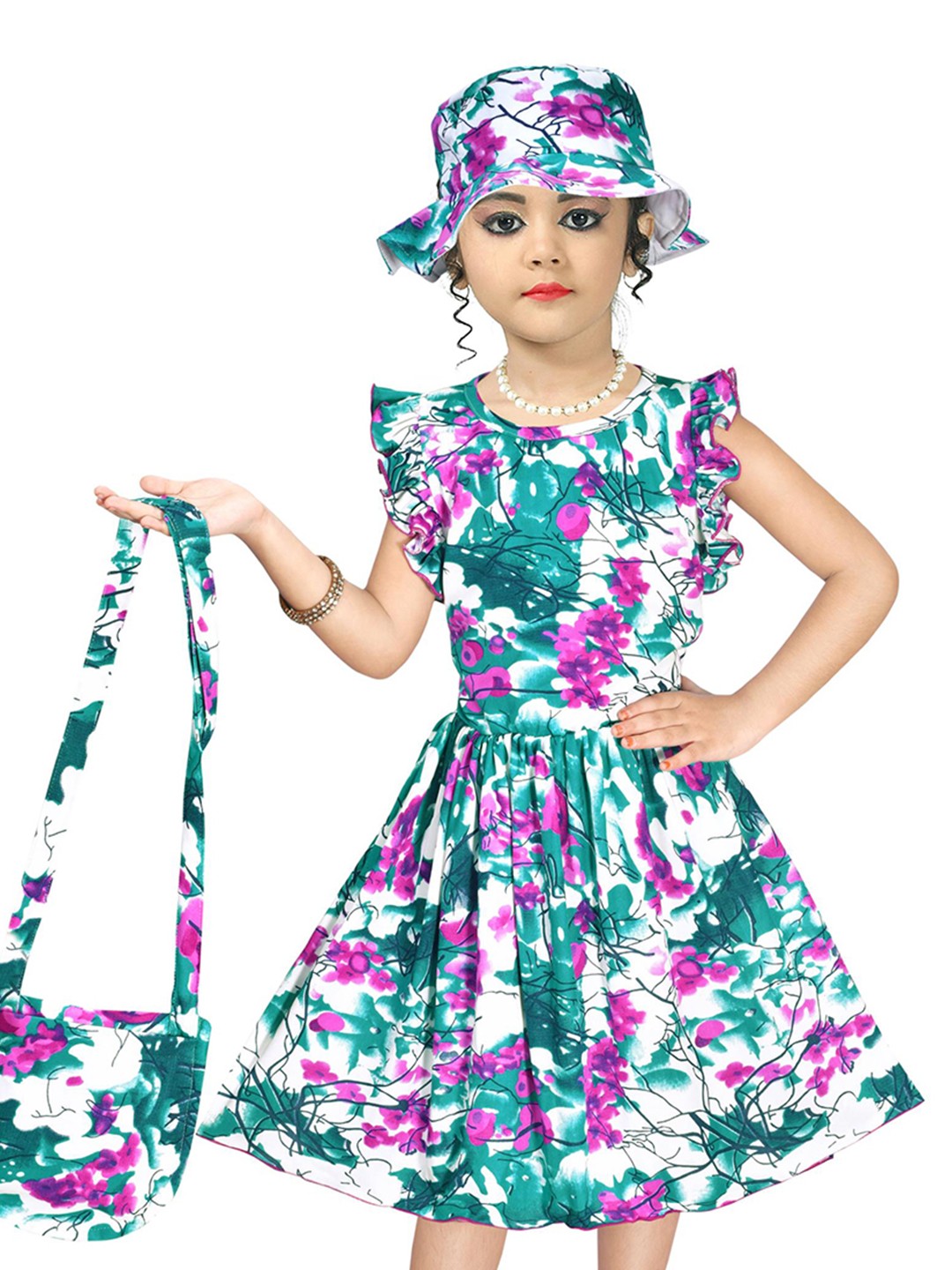 

BAESD Girls Floral Printed Cotton Fit & Flare Dress, Pink
