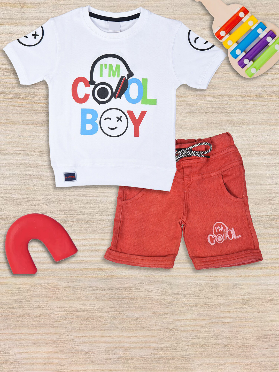

BAESD Boys Typography Printed Pure Cotton T-shirt with Shorts, White
