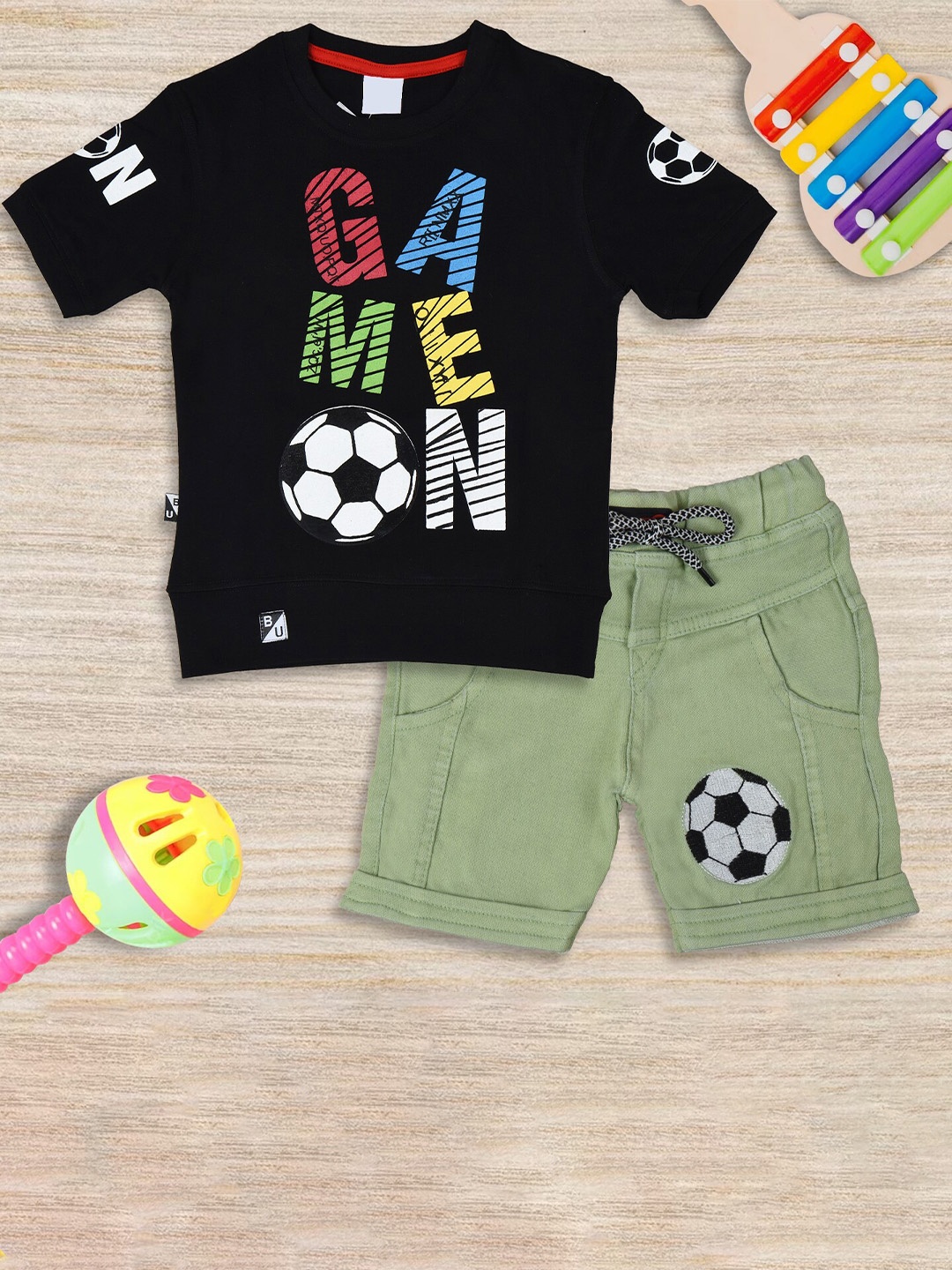 

BAESD Boys Printed Pure Cotton T-Shirt With Shorts, Black