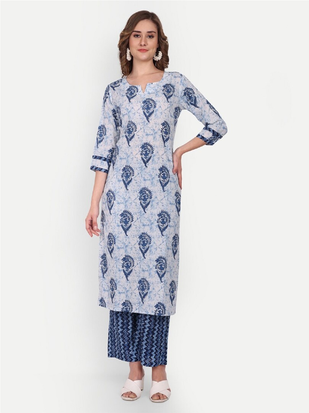 

COTLAND FASHION Floral Printed Regular Pure Cotton Kurta With Palazzo, Blue