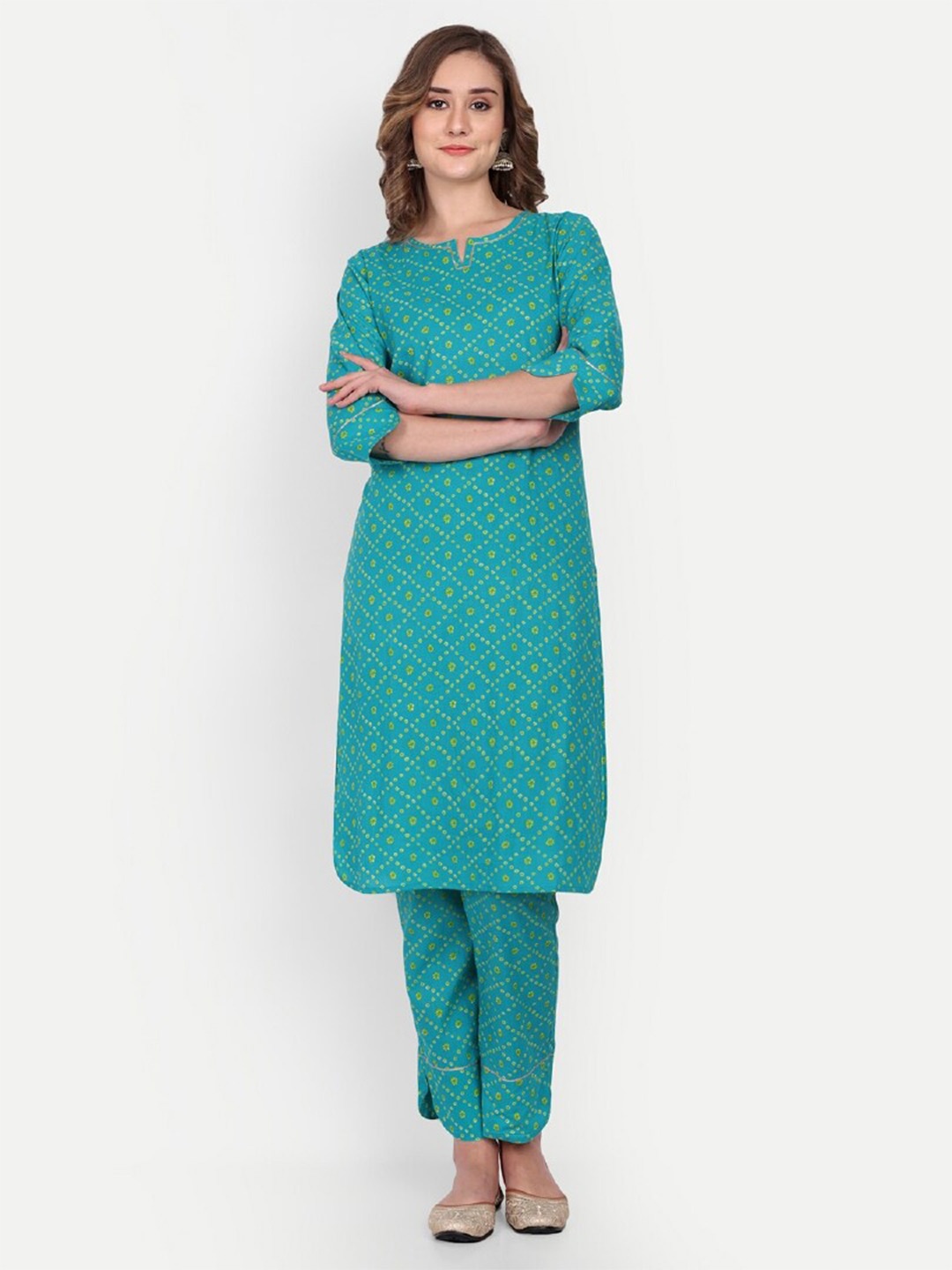 

KALINI Bandhani Printed Pure Cotton Kurta With Trousers, Turquoise blue