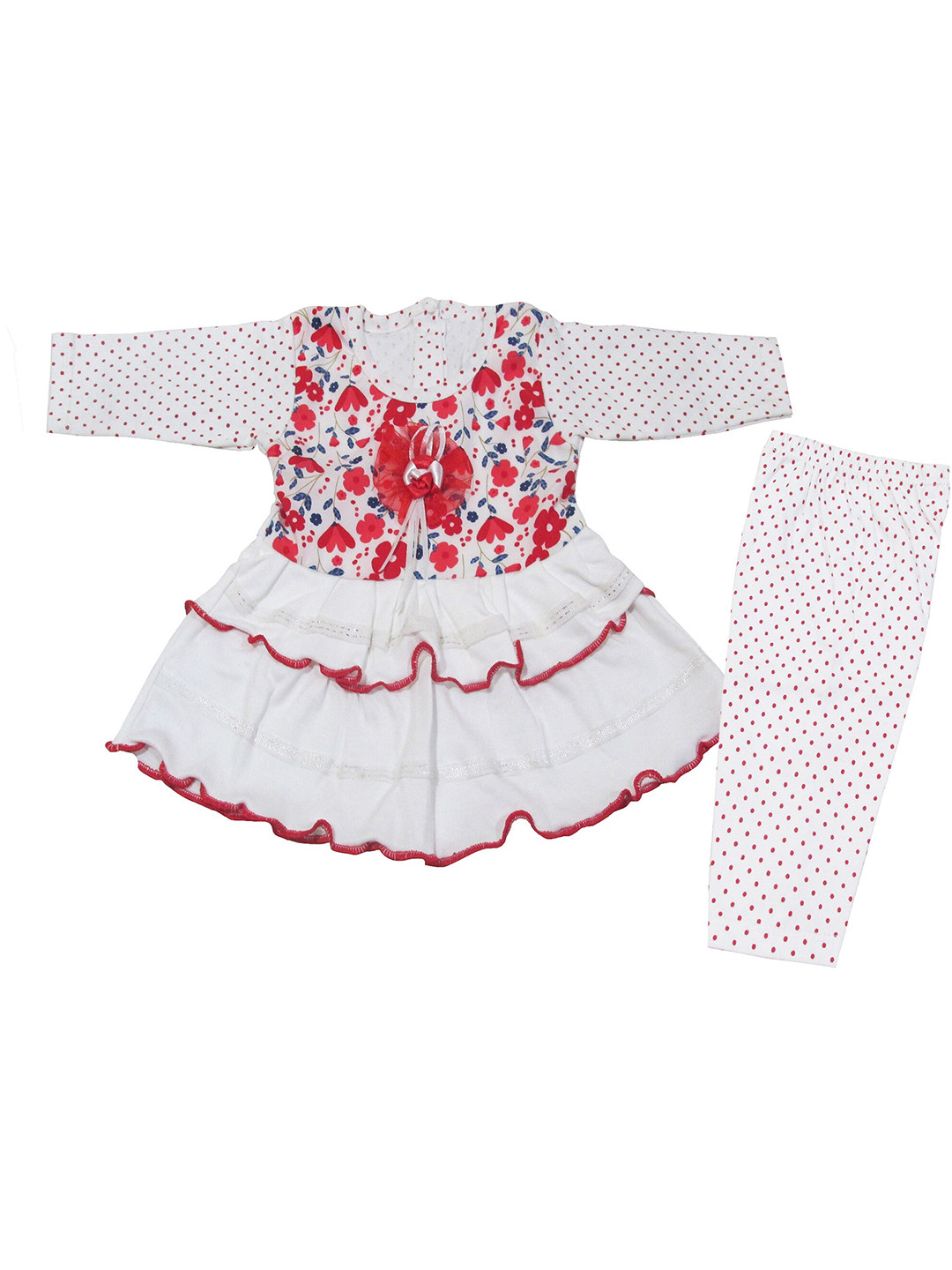 

BAESD Girls Floral Printed Cotton A-Line Clothing Set, Red