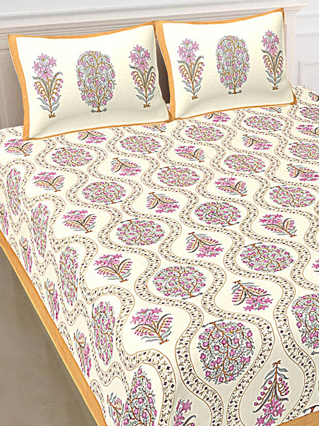 

SHOOLIN White & Purple Floral 144 TC King Bedsheet with 2 Pillow Covers