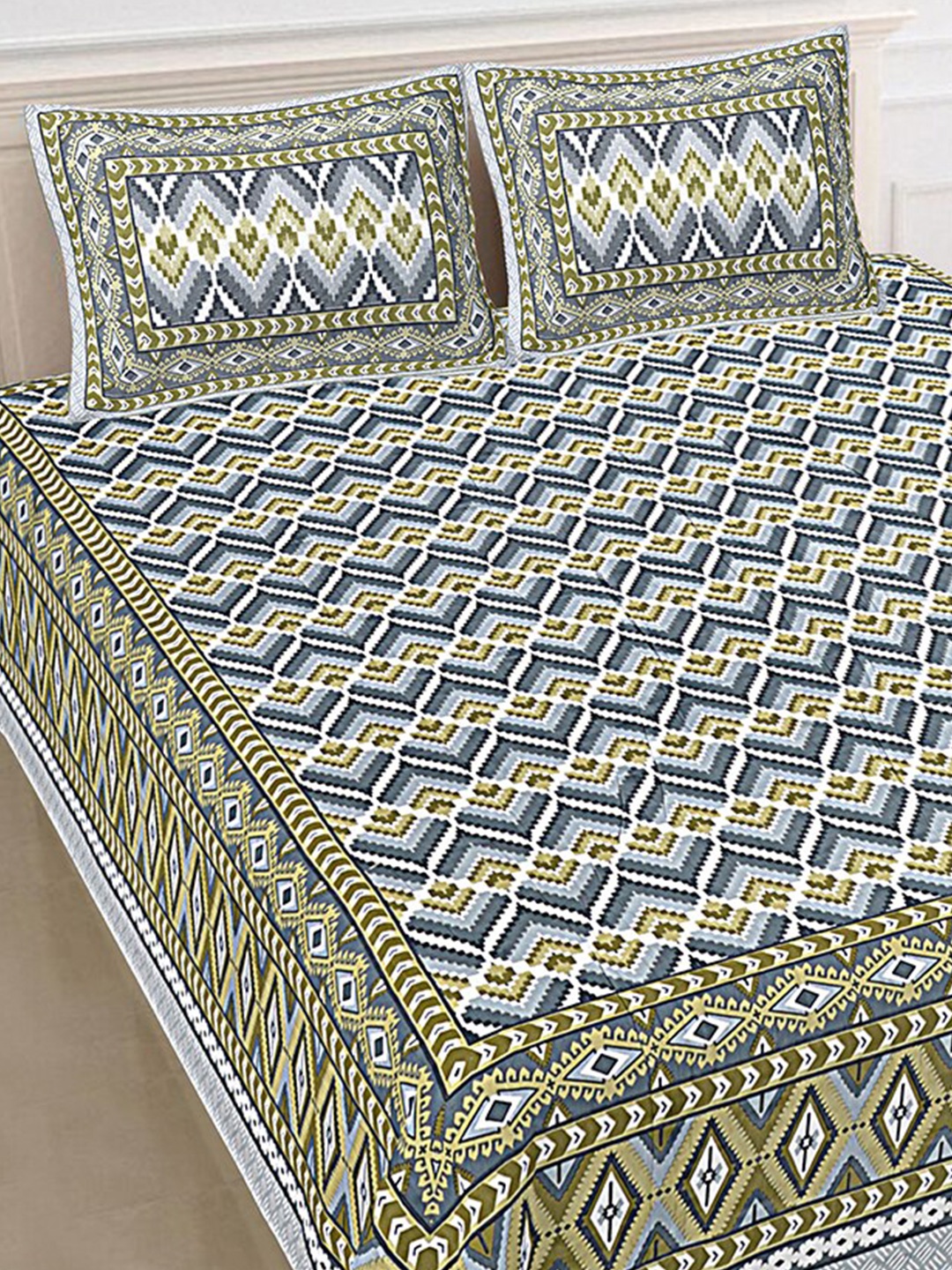

SHOOLIN Blue & Green Floral 144 TC King Bedsheet with 2 Pillow Covers