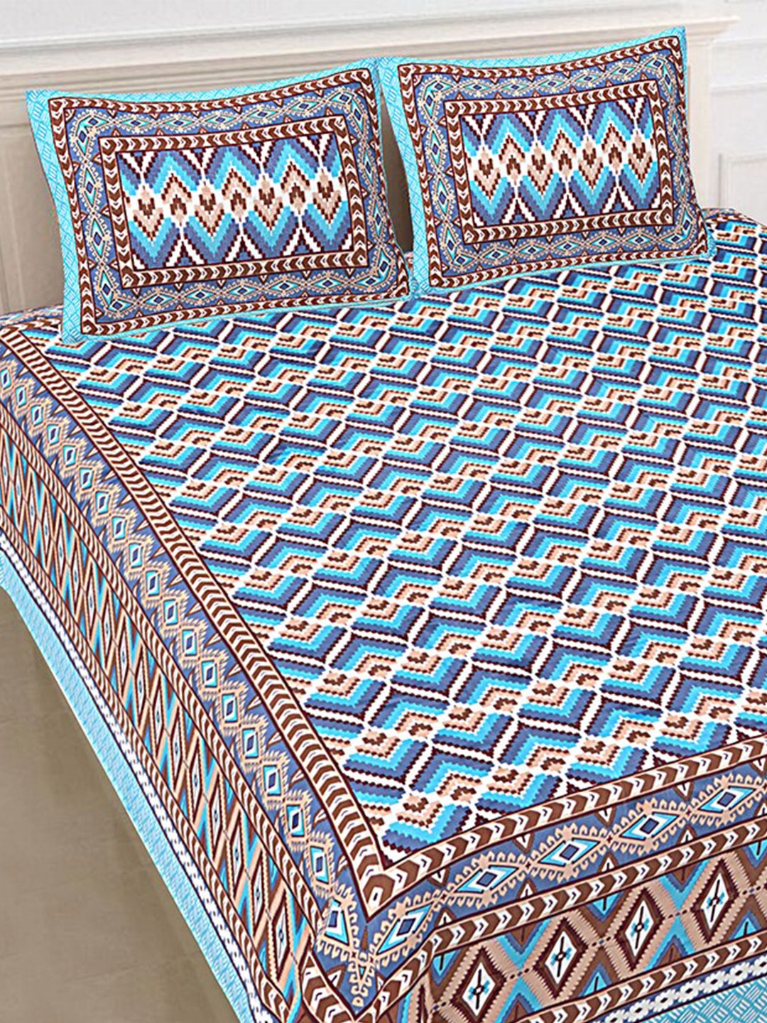 

SHOOLIN Brown Ethnic Motifs Printed 144 TC King Cotton Bedsheet with 2 Pillow Covers, Multi