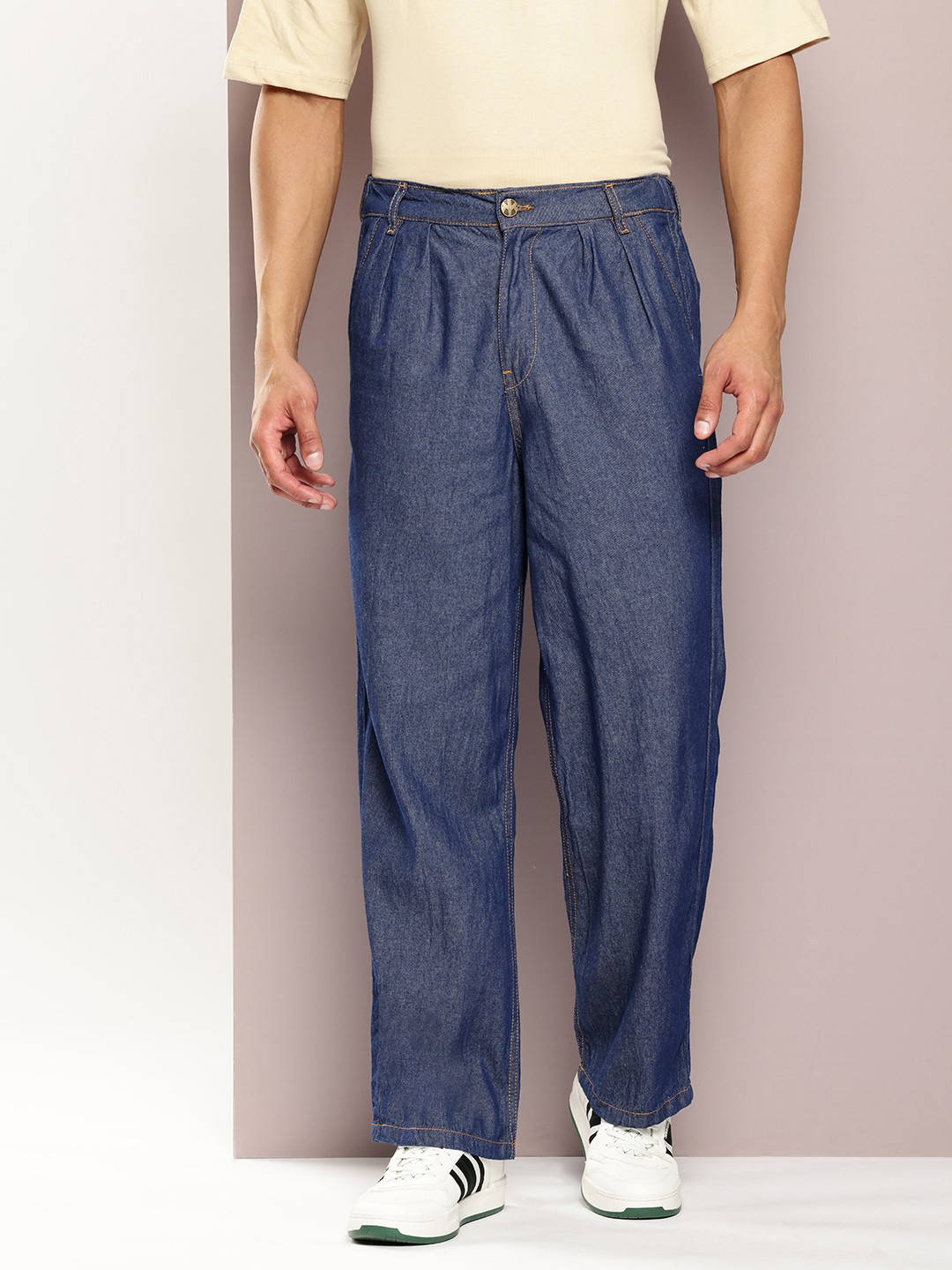 

Kook N Keech Men Pure Cotton Pleated Trousers, Blue