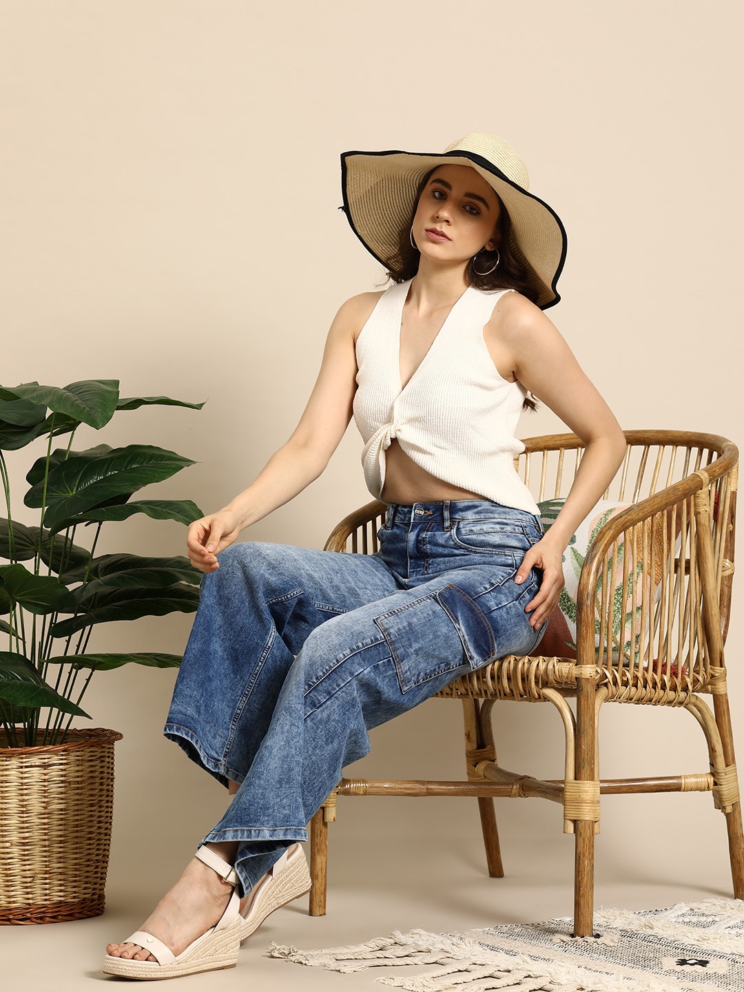 

Mast & Harbour Women Wide Leg Heavy Fade Acid Wash Stretchable Jeans, Blue