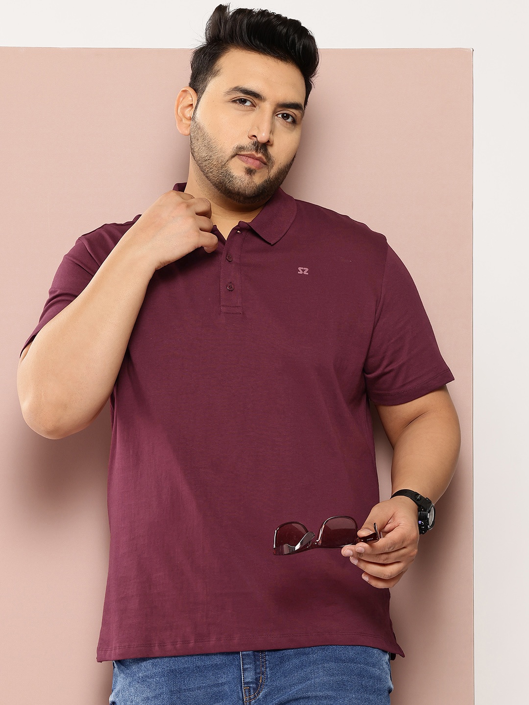 

Sztori Plus Size Polo Collar Pure Cotton T-shirt, Burgundy