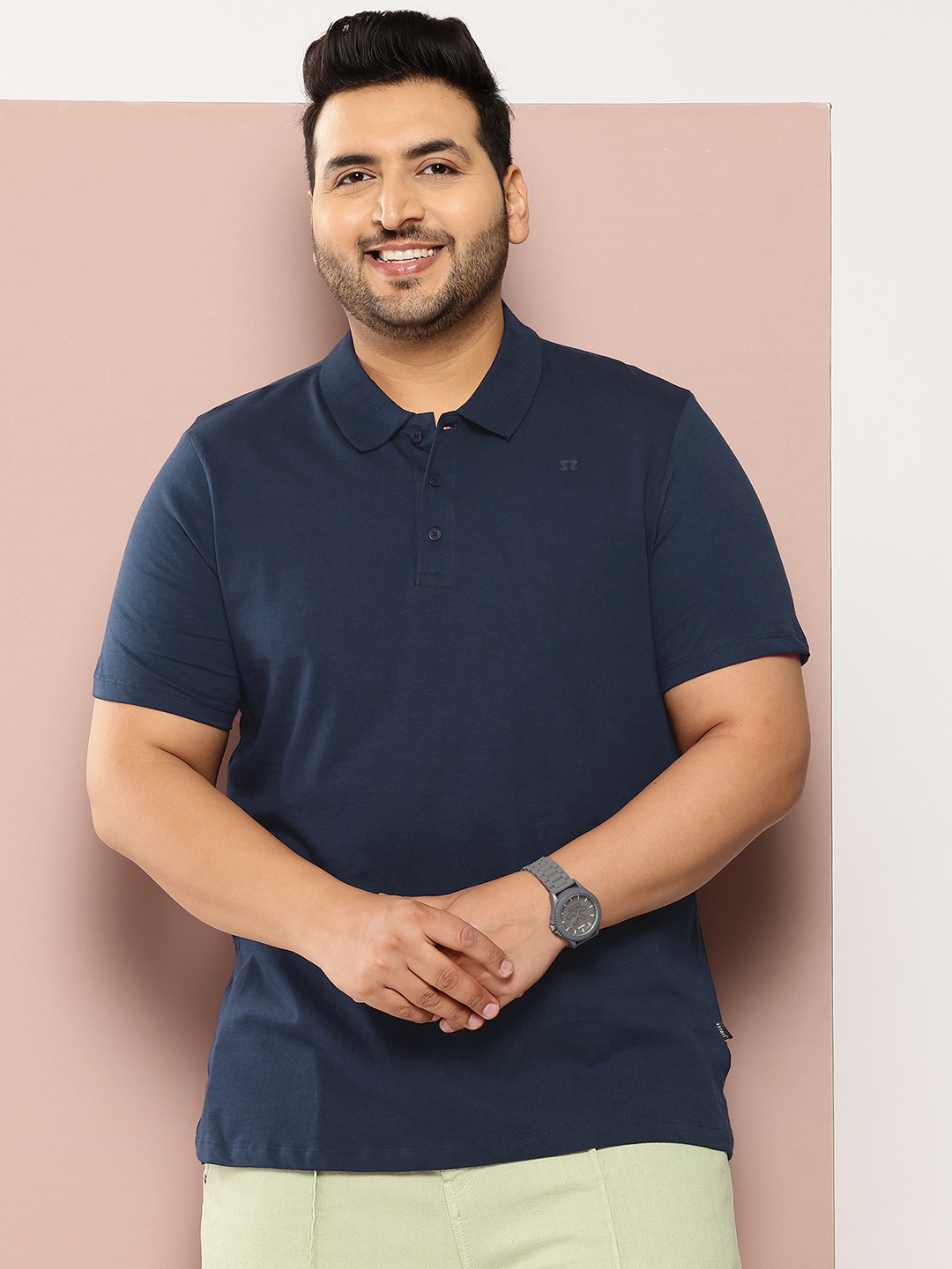 

Sztori Plus Size Polo Collar Pure Cotton T-shirt, Navy blue