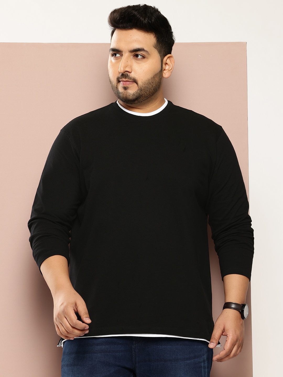 

Sztori Plus Size Monochrome Pure Cotton T-shirt, Black