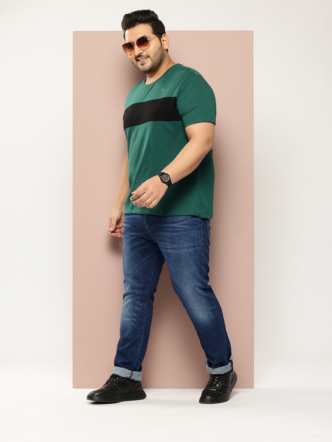 

Sztori Plus Size Striped Pure Cotton T-shirt, Green