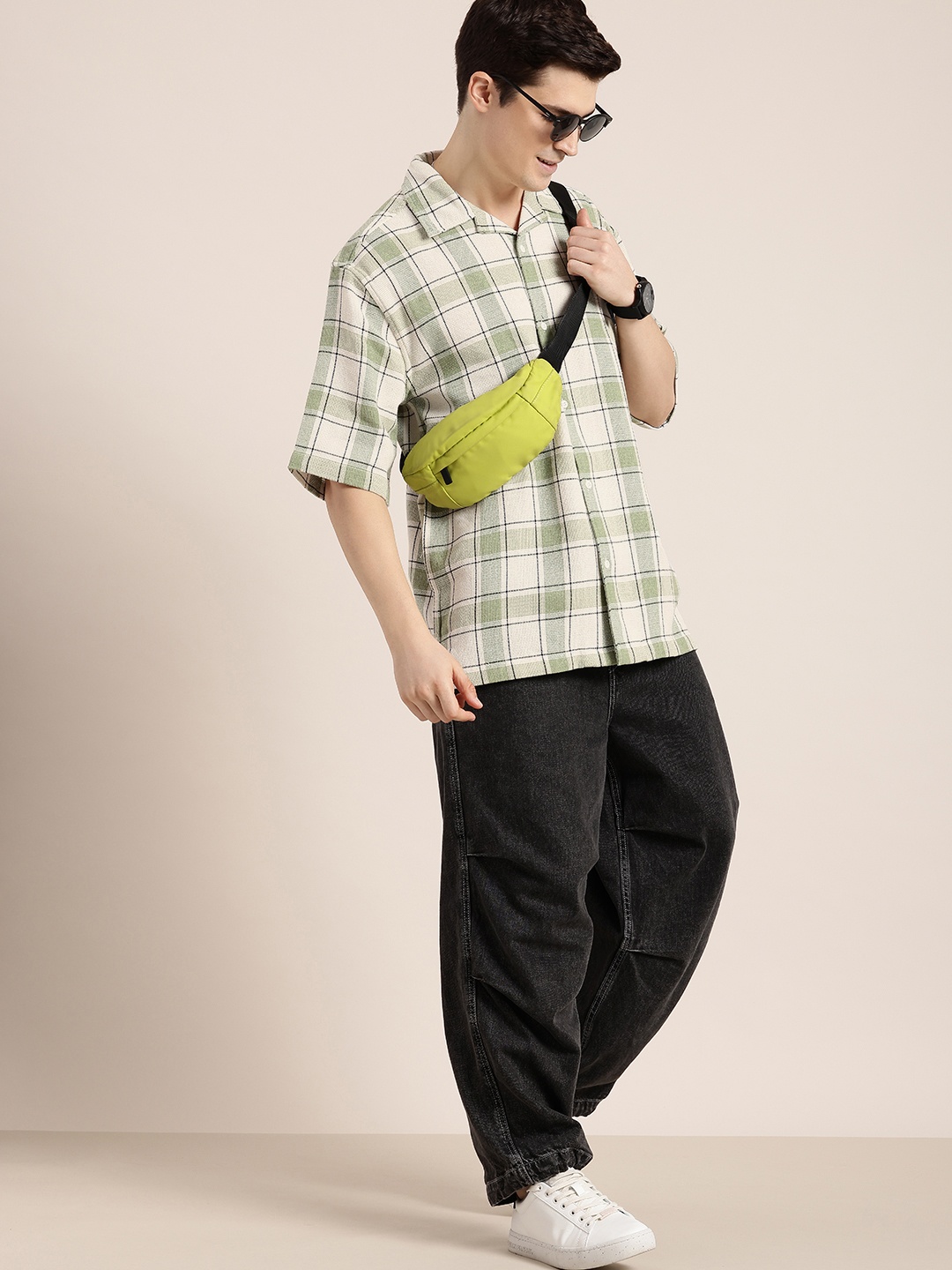 

HERE&NOW Checked Relaxed Fit Knitted Casual Shirt, Green