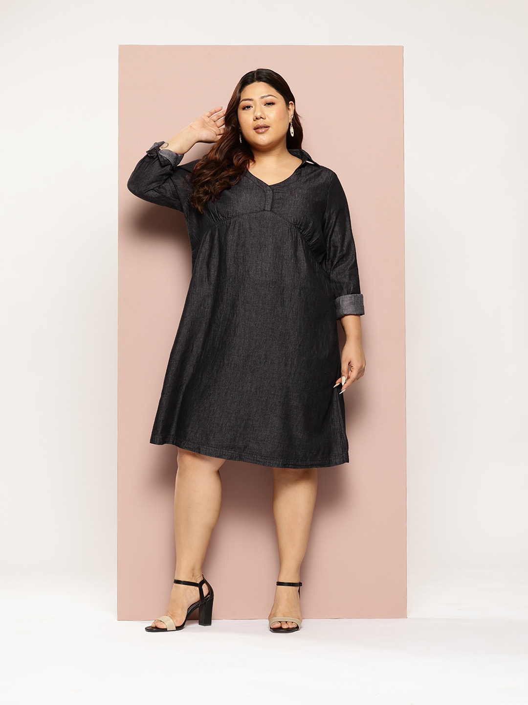 

Sztori Plus Size Chambray Empire Dress, Black
