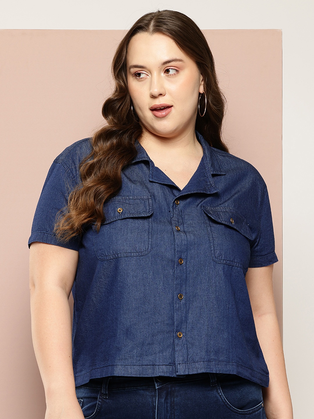 

Sztori Plus Size Pure Cotton Chambray Shirt, Navy blue