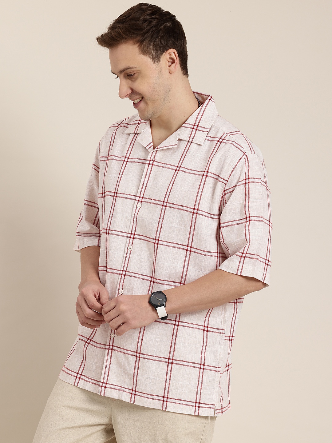 

HERE&NOW Checked Casual Relaxed Fit Shirt, White