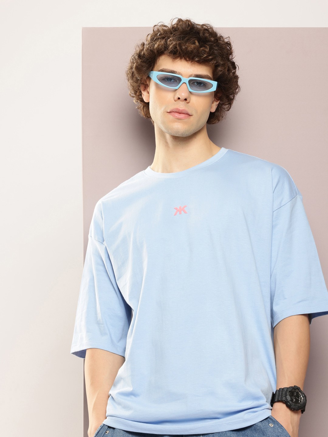 

Kook N Keech Pure Cotton Drop-Shoulder Sleeves Oversized T-shirt, Blue