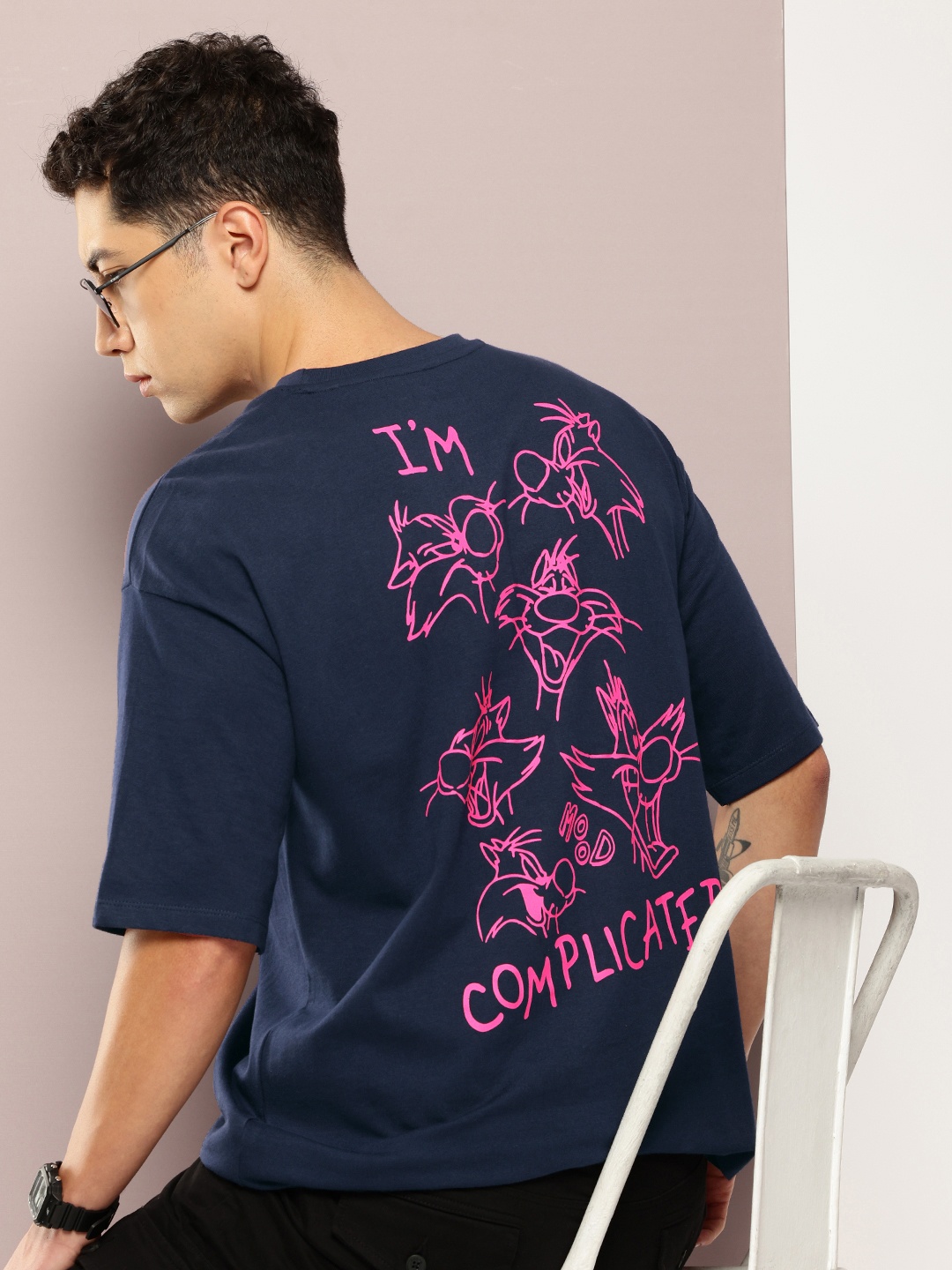 

Kook N Keech Disney Looney Tunes Printed Pure Cotton Oversized T-shirt, Navy blue