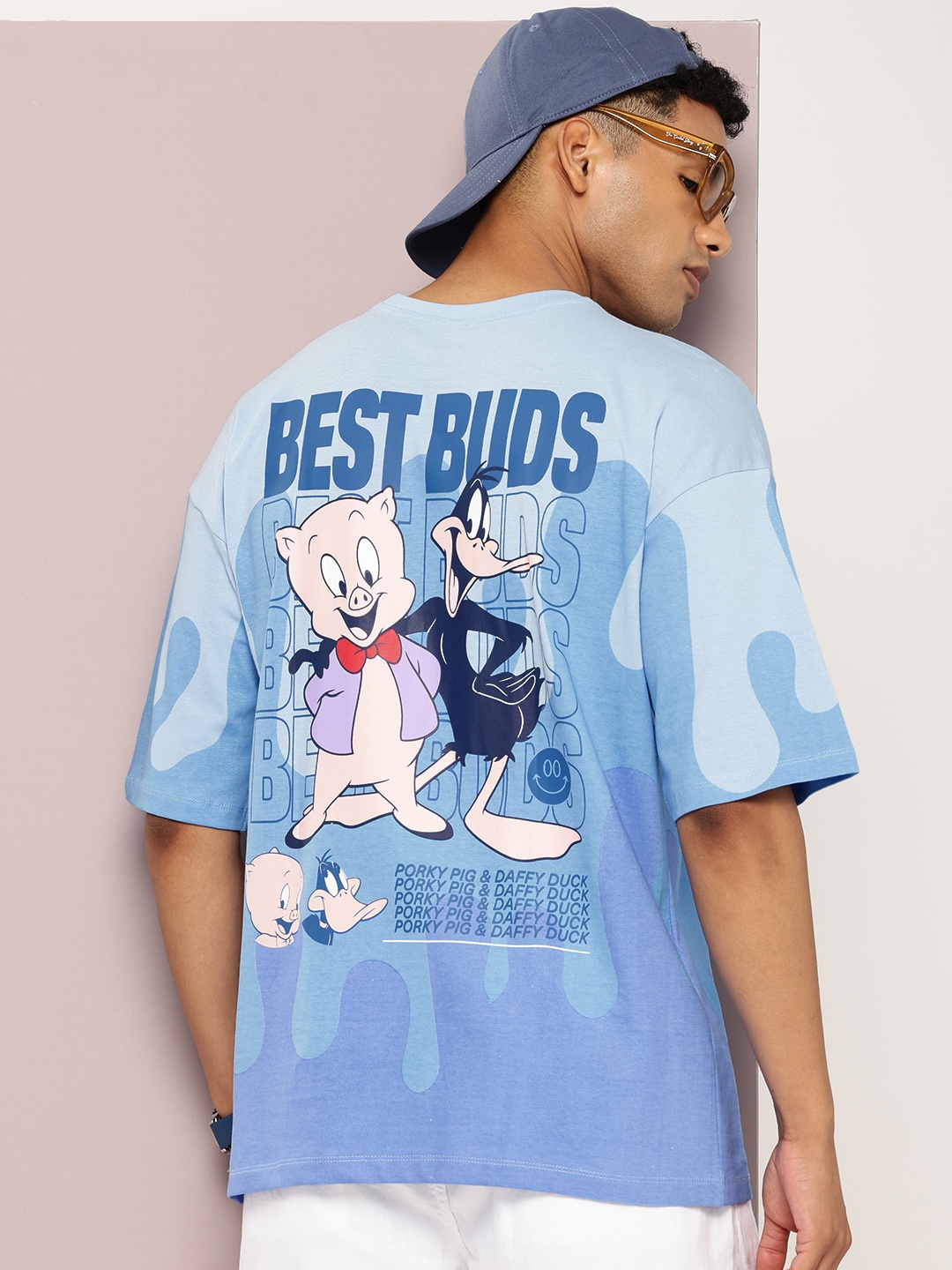 

Kook N Keech Looney Tunes Printed Drop-Shoulder Sleeves Pure Cotton Oversized T-shirt, Blue