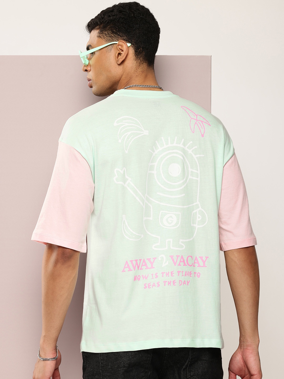 

Minions by Kook N Keech Printed Drop-Shoulder Sleeves Pure Cotton Oversized T-shirt, Sea green