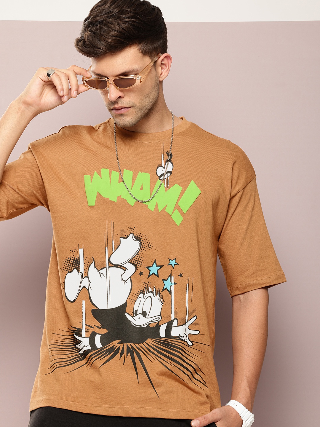 

Kook N Keech Disney Donald Duck Printed Drop-Shoulder Pure Cotton Oversized T-shirt, Brown