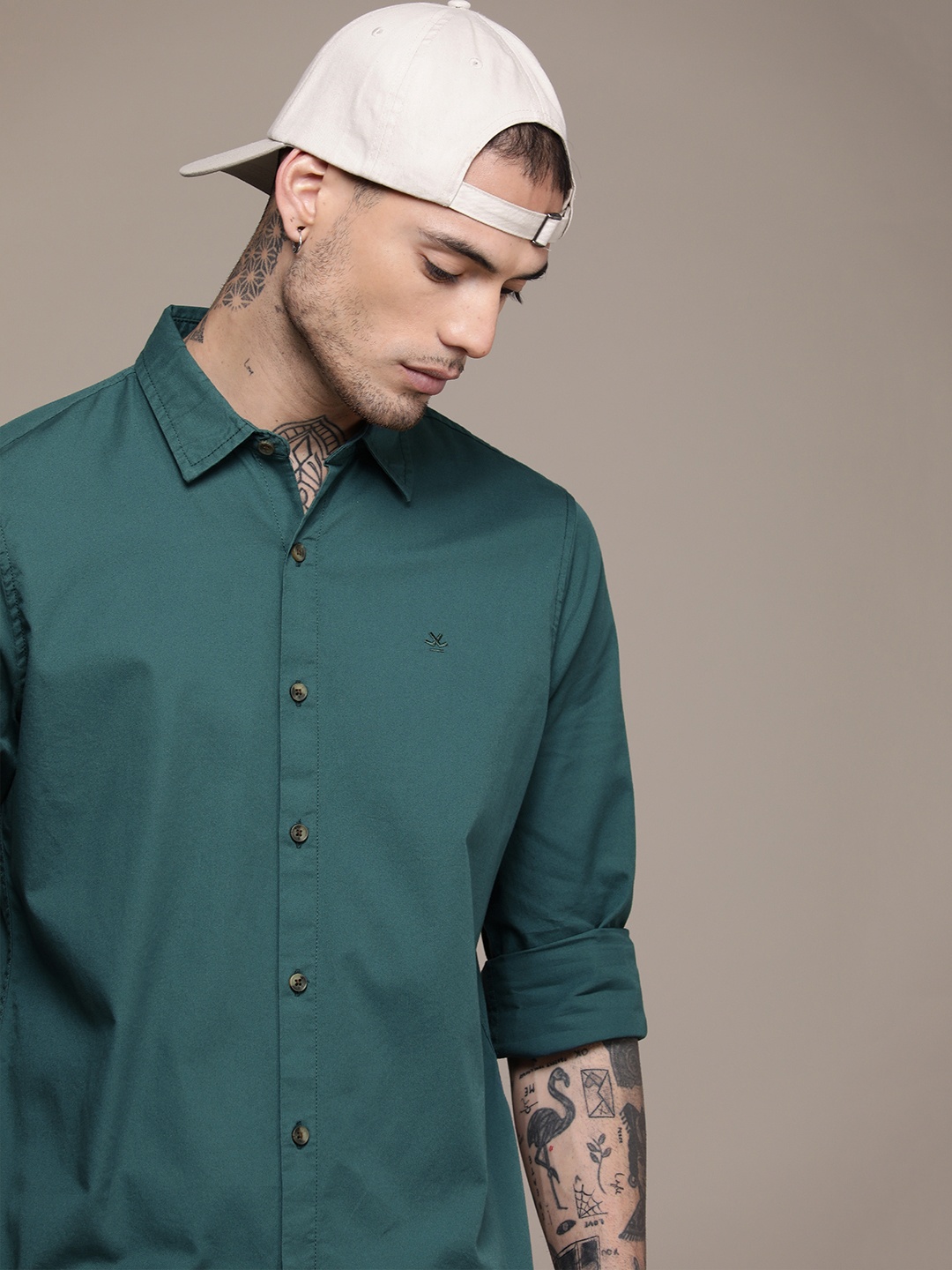 

WROGN Slim Fit Opaque Casual Shirt, Green