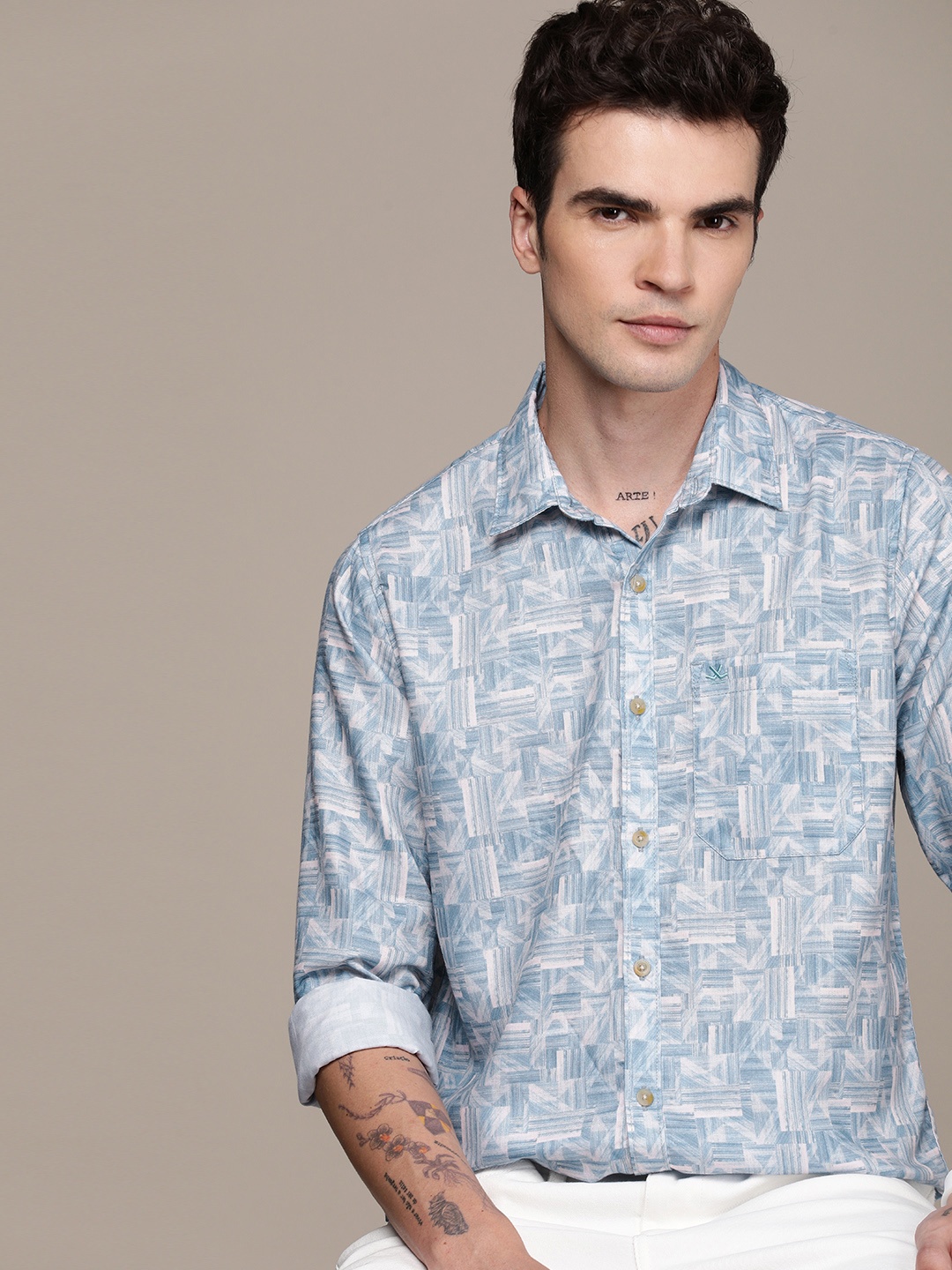 

WROGN Men Slim Fit Printed Casual Shirt, Blue