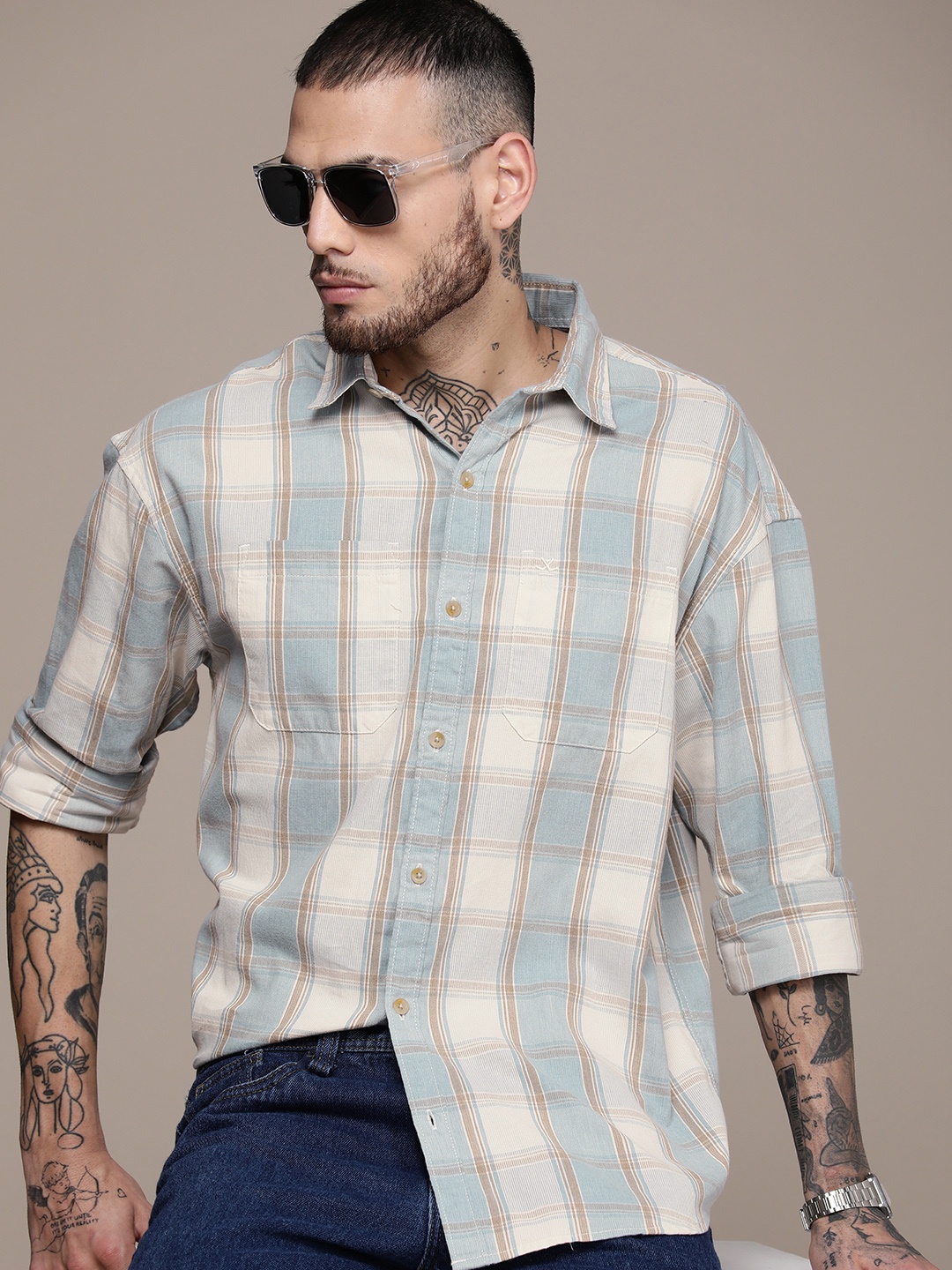 

WROGN Checked Oversized Casual Shirt, Blue