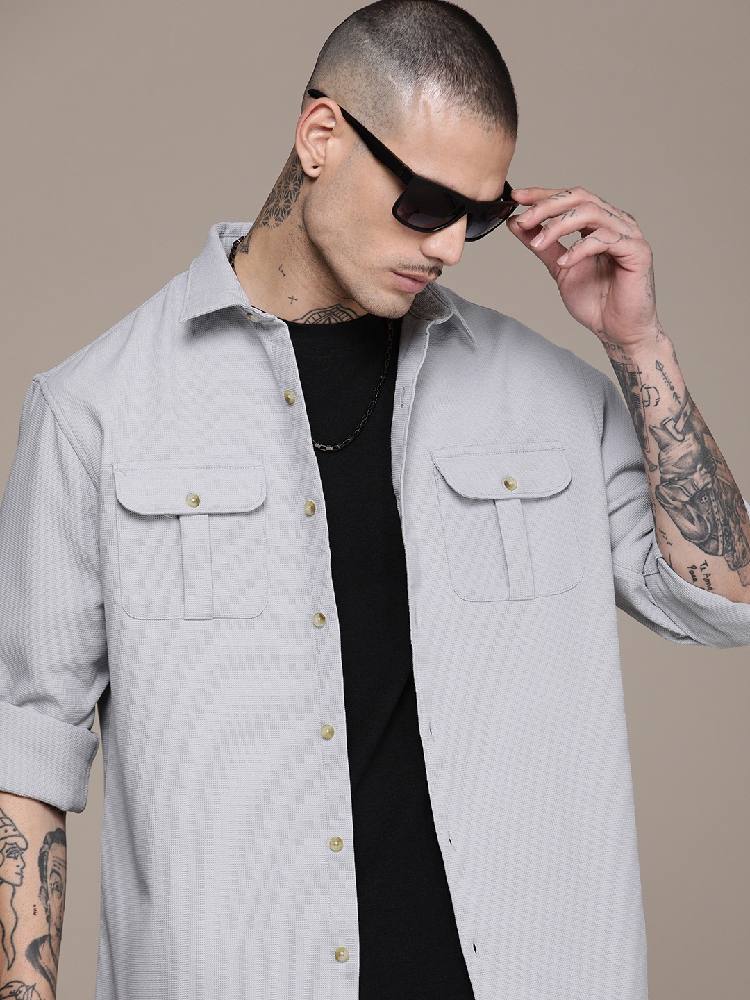 

WROGN Men Self Design Casual Shirt, Grey