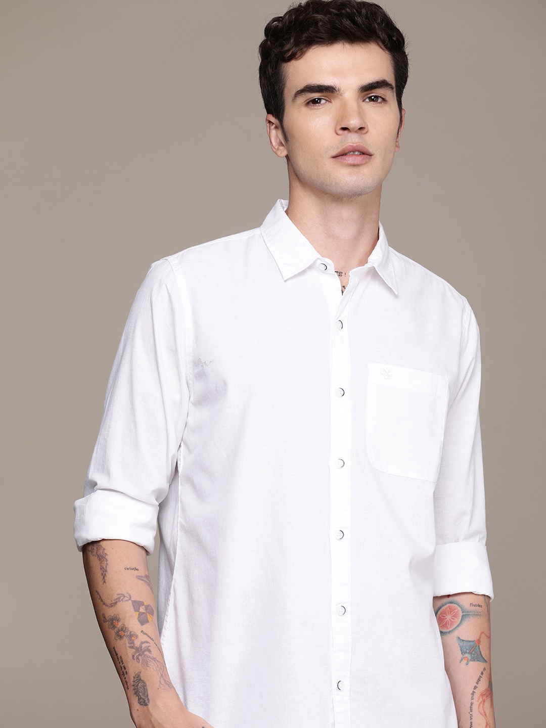 

WROGN Pure Cotton Slim Fit Casual Shirt, White