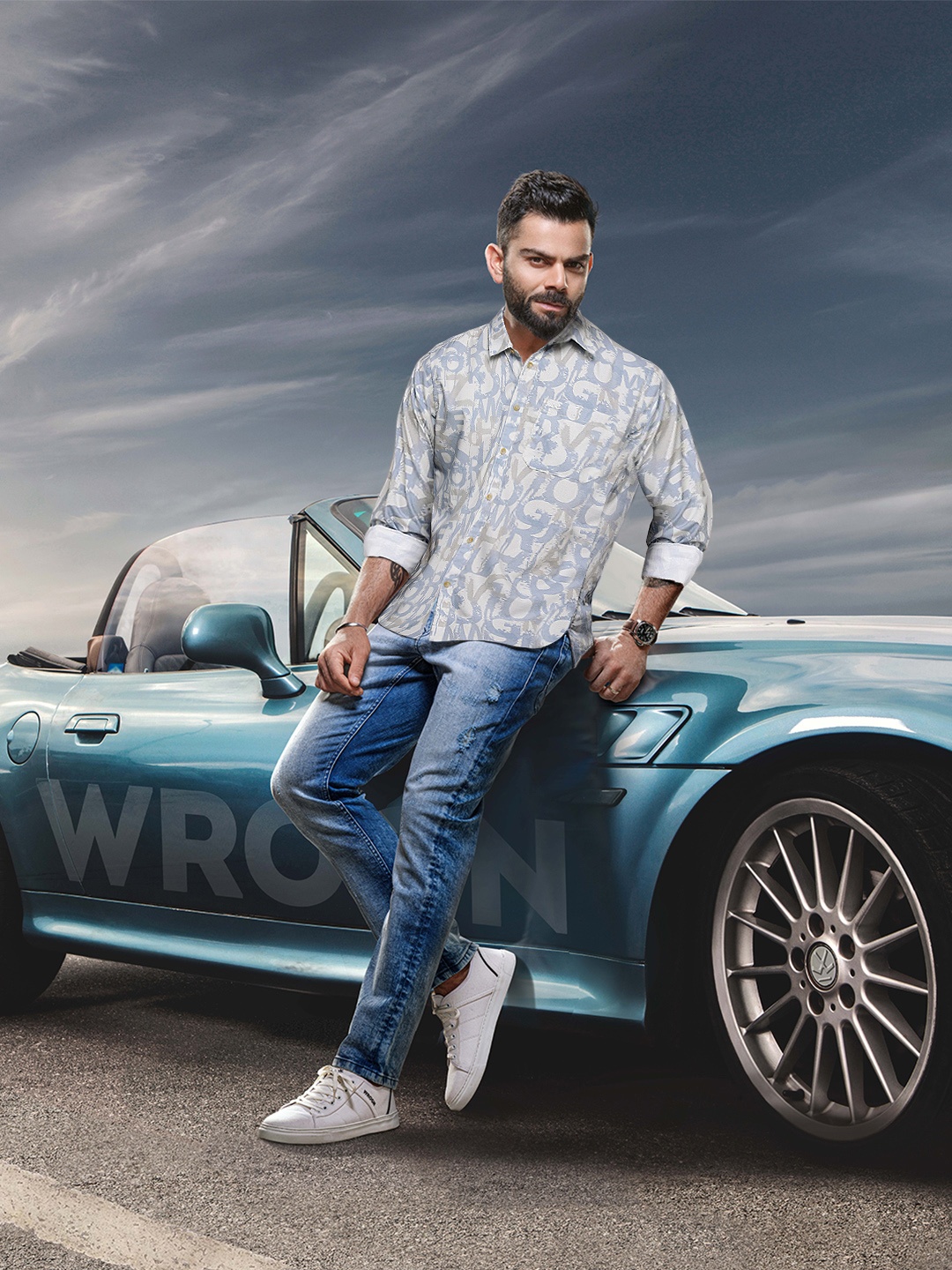 WROGN Slim Fit Typography Printed Casual Shirt, Blue