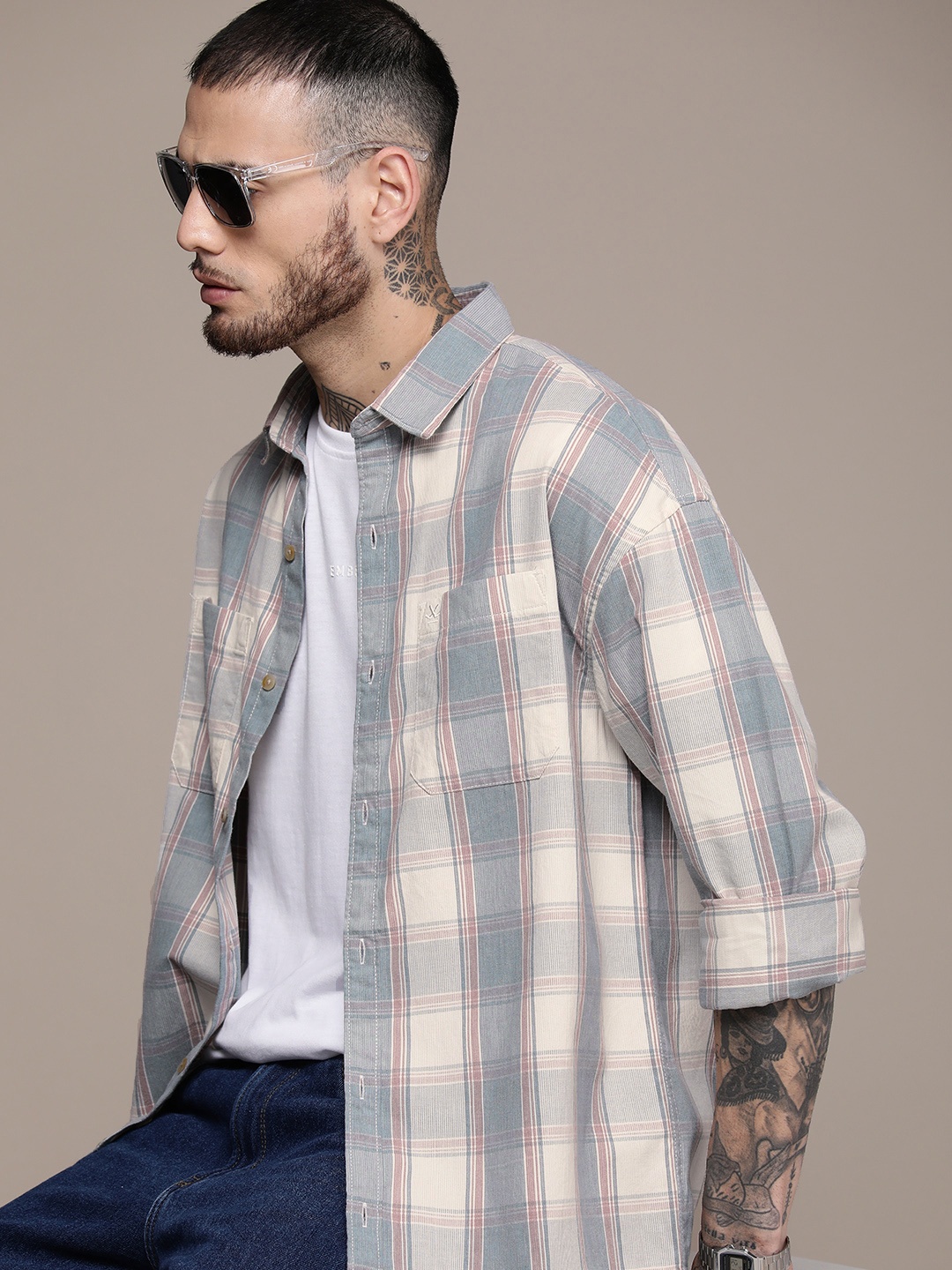 

WROGN Checked Oversized Casual Shirt, Grey