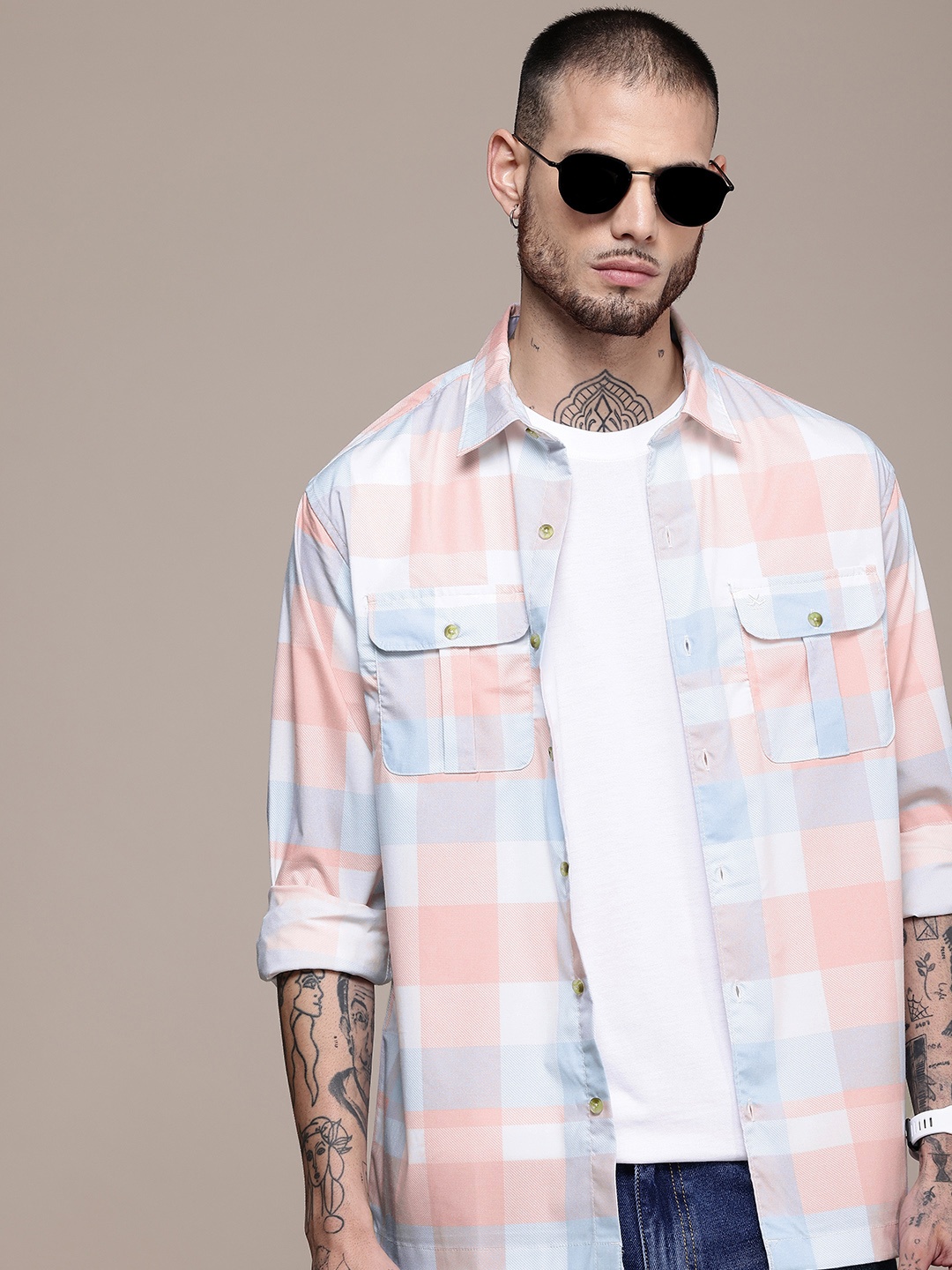 

WROGN Checked Casual Shirt, Pink