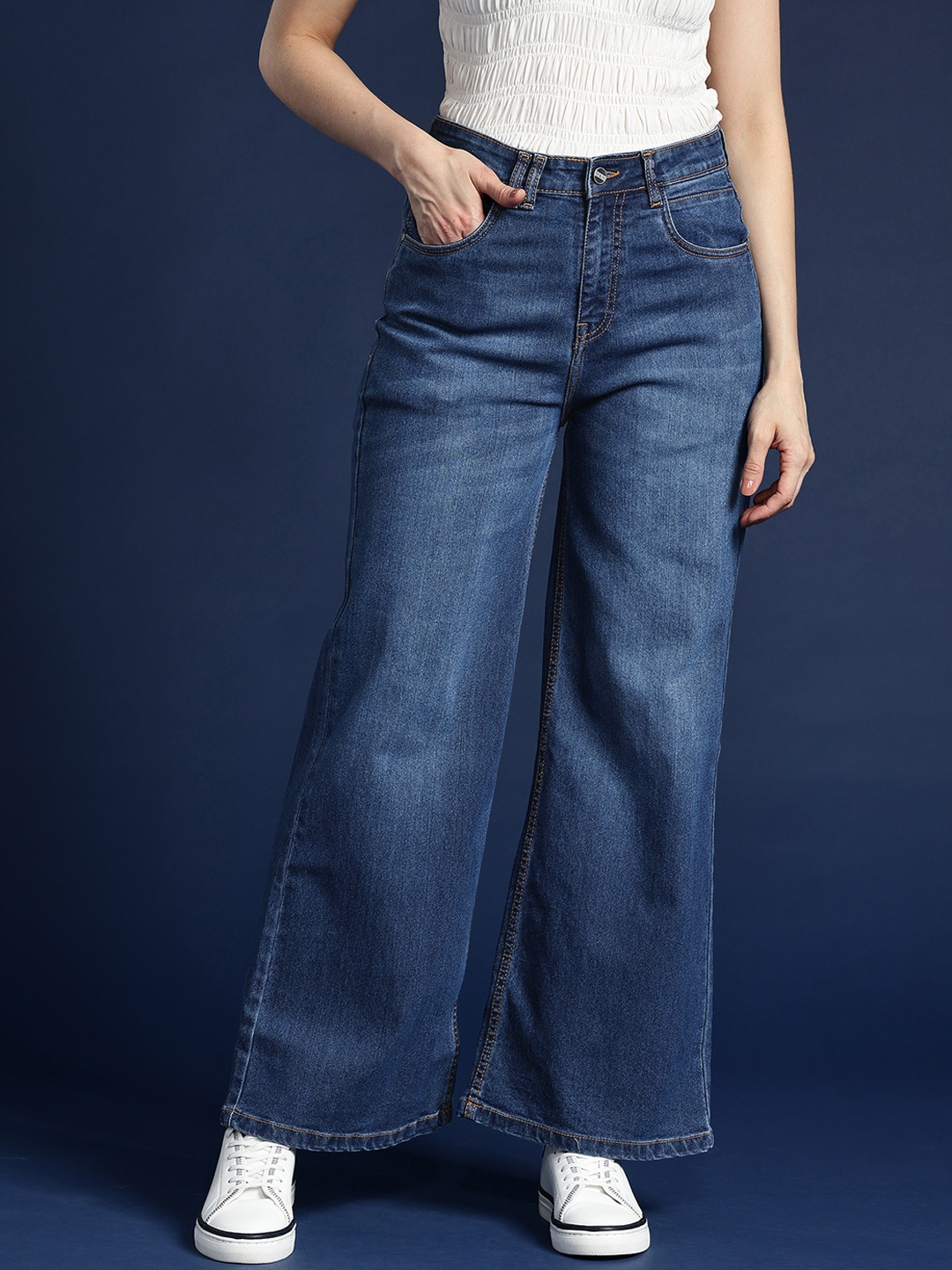 

Mast & Harbour Women Wide Leg Jeans, Navy blue