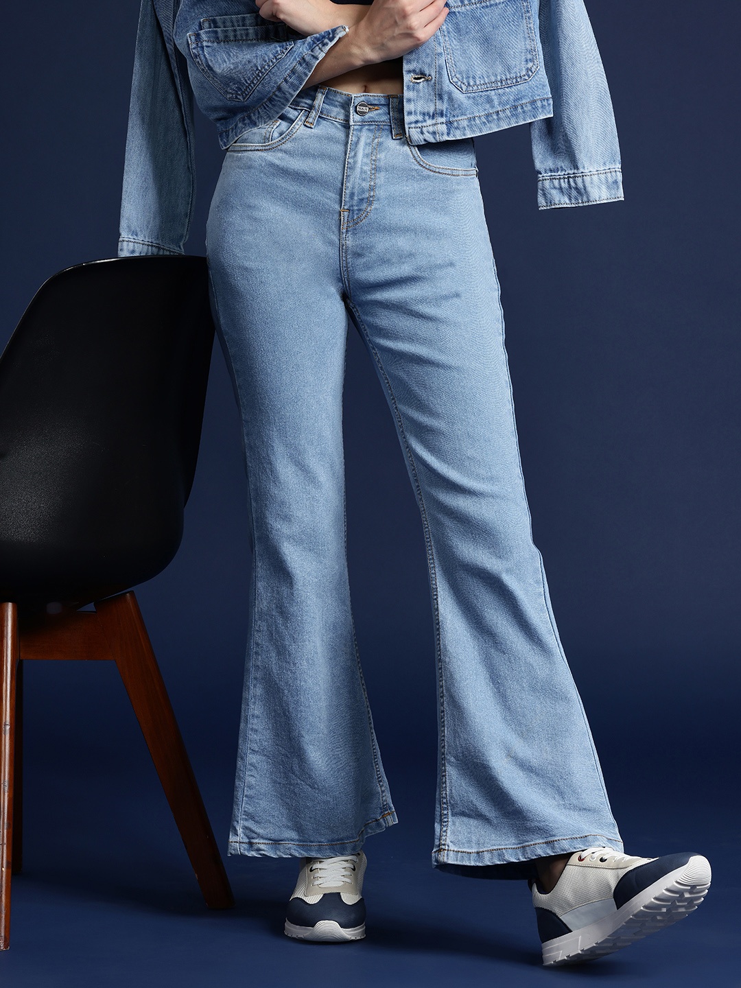 

Mast & Harbour Women Flared Stretchable Jeans, Blue