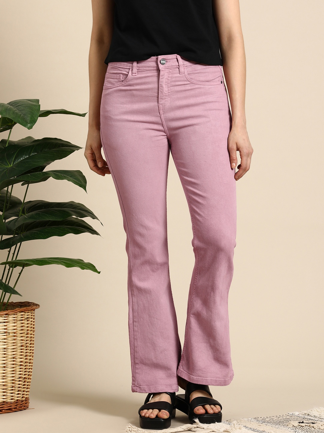 

Mast & Harbour Women Flared Stretchable Jeans, Rose