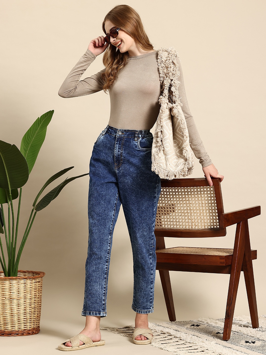

Mast & Harbour Women Boyfriend Fit Jeans, Navy blue