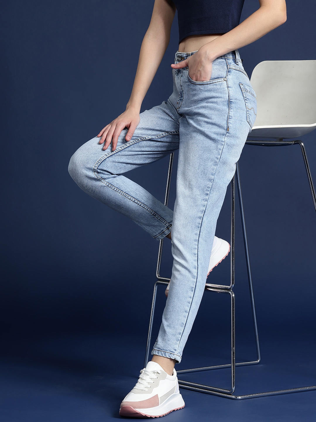 

Mast & Harbour Women Skinny Fit Heavy Fade Stretchable Jeans, Blue