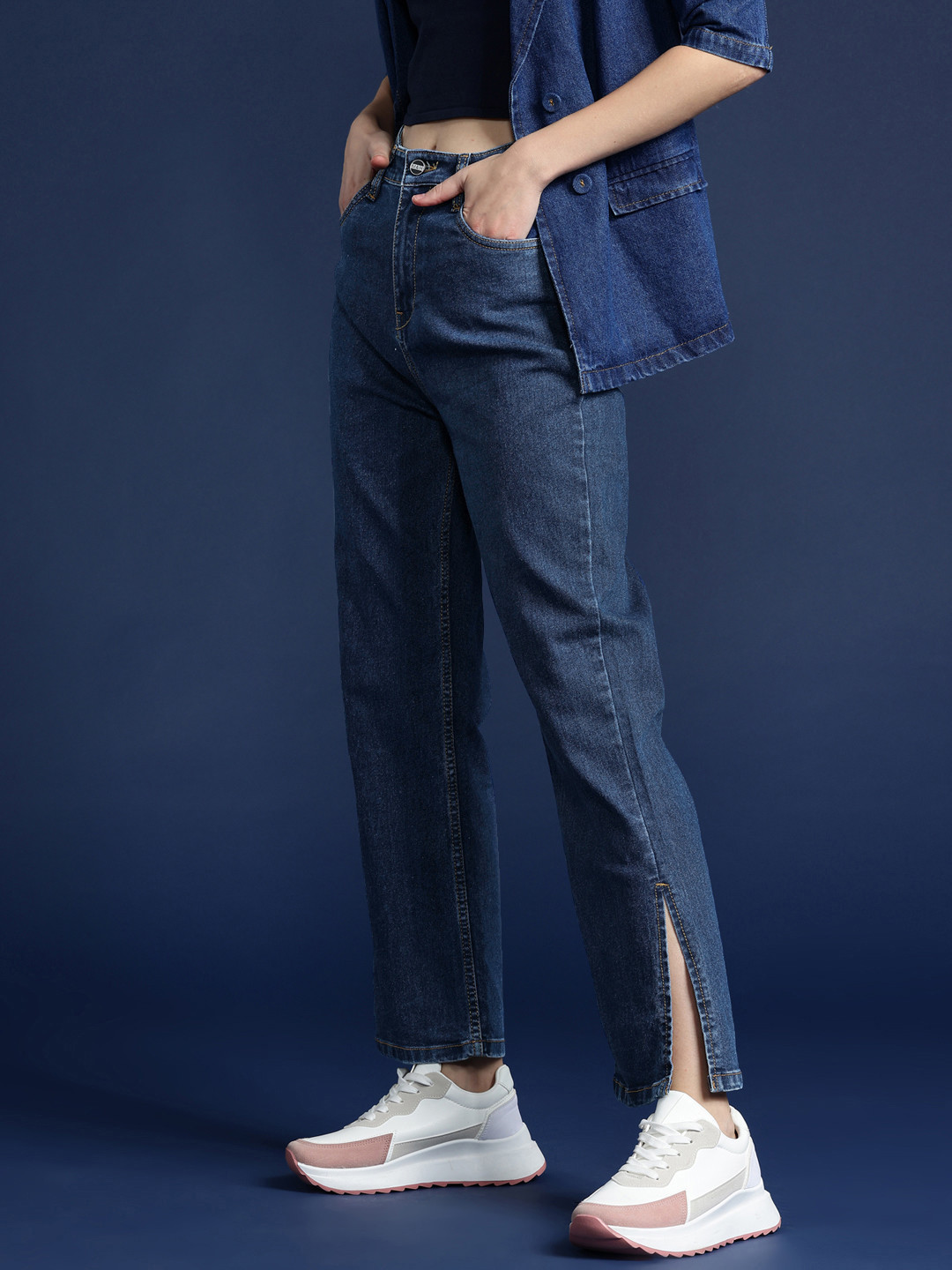 

Mast & Harbour Women Straight Fit Stretchable Jeans, Blue
