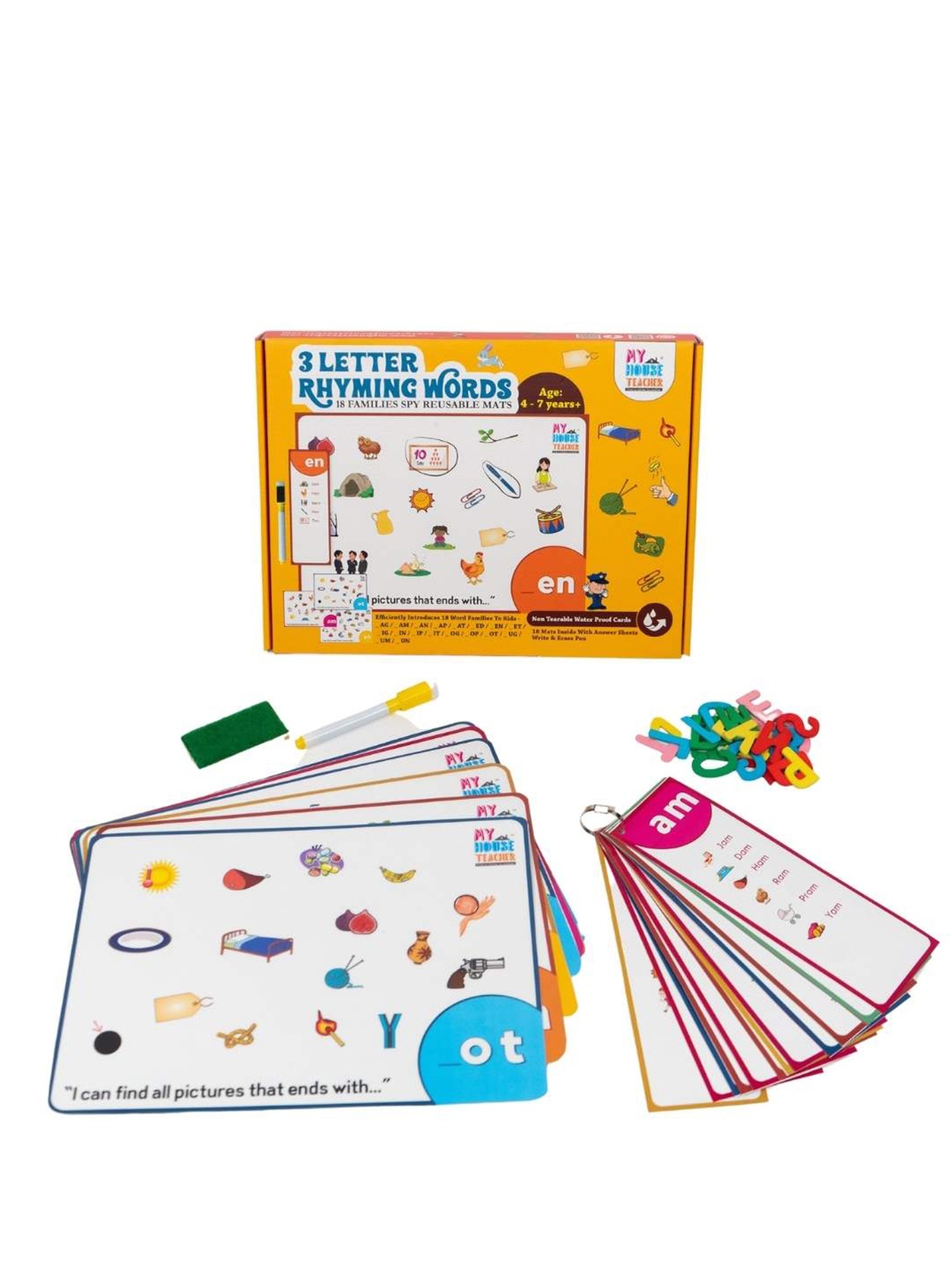 

My House Teacher 18-Pcs Three Letter Words Reusable Ispy Mats, White