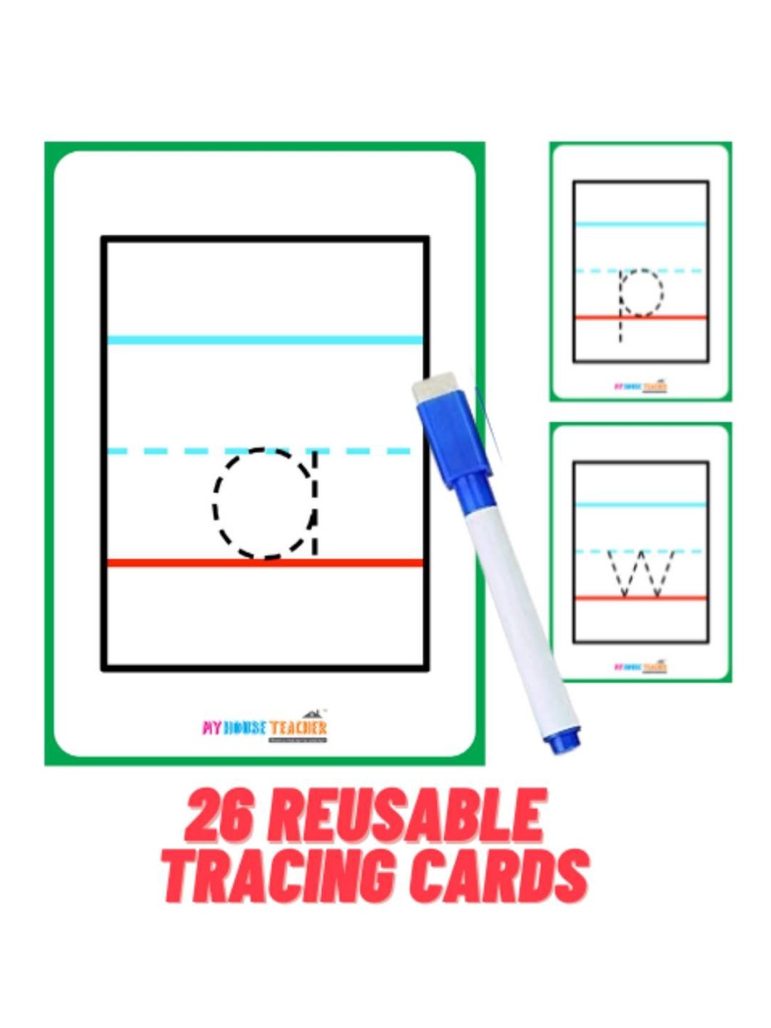

My House Teacher Kids Alphabet Tracing Reusable Flashcards, White