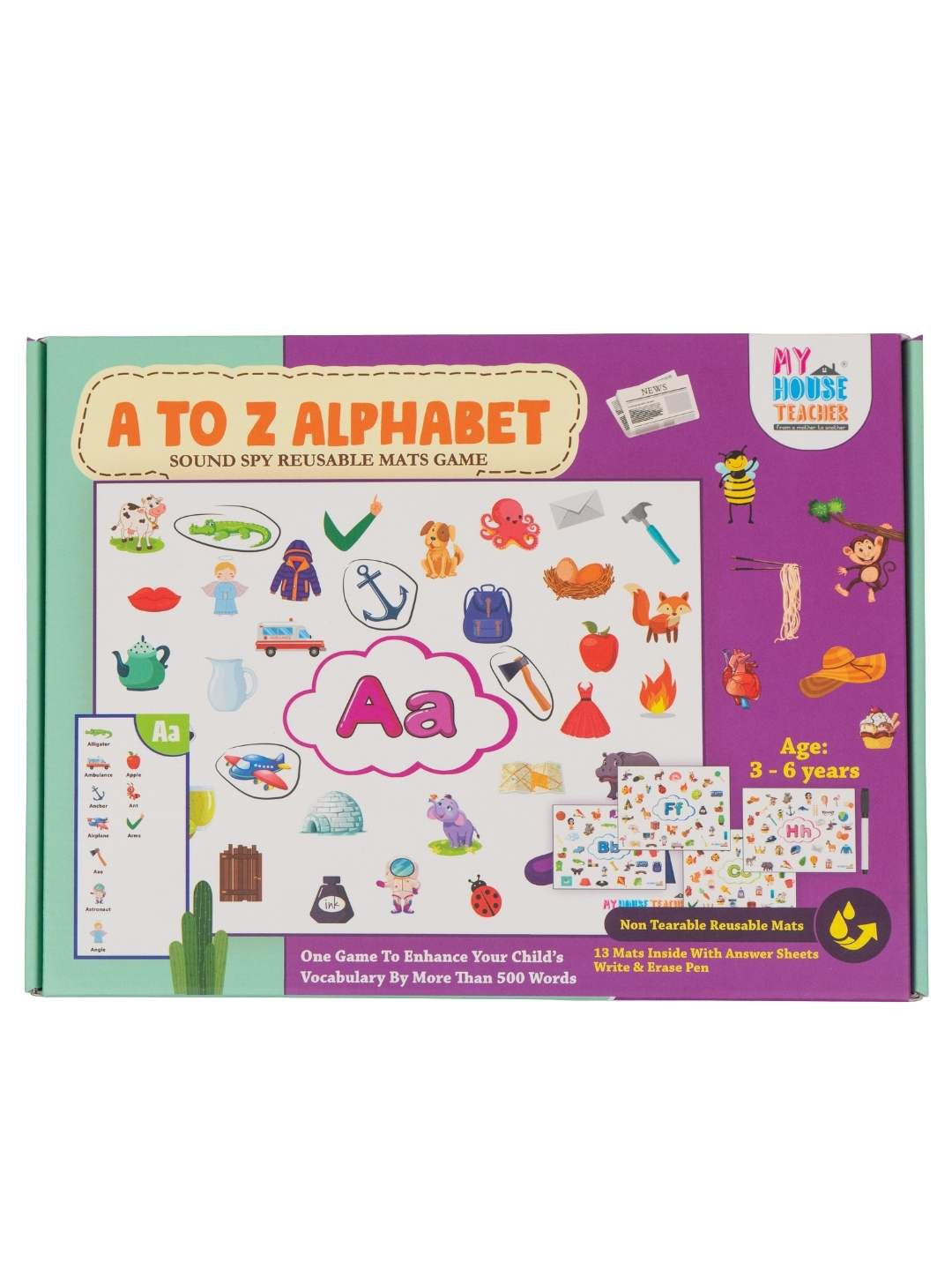 

My House Teacher 26Pcs A To Z Alphabet Sounds Ispy Reusable Mats Set, White