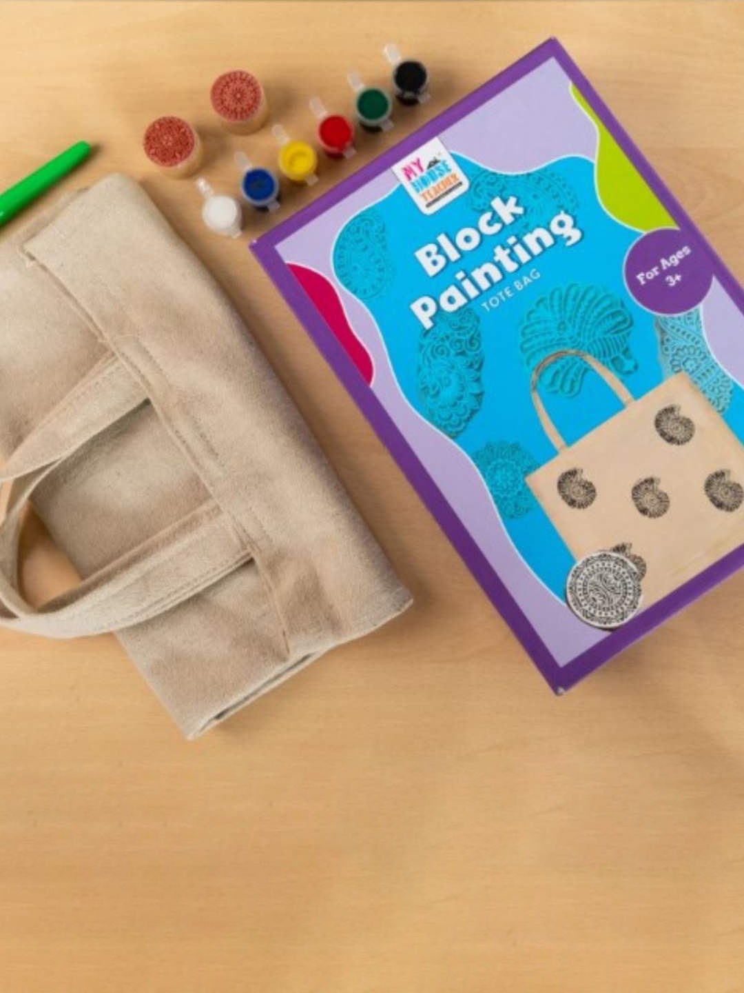 

My House Teacher Kids Block Painting On Tote Bag Activity Box, White